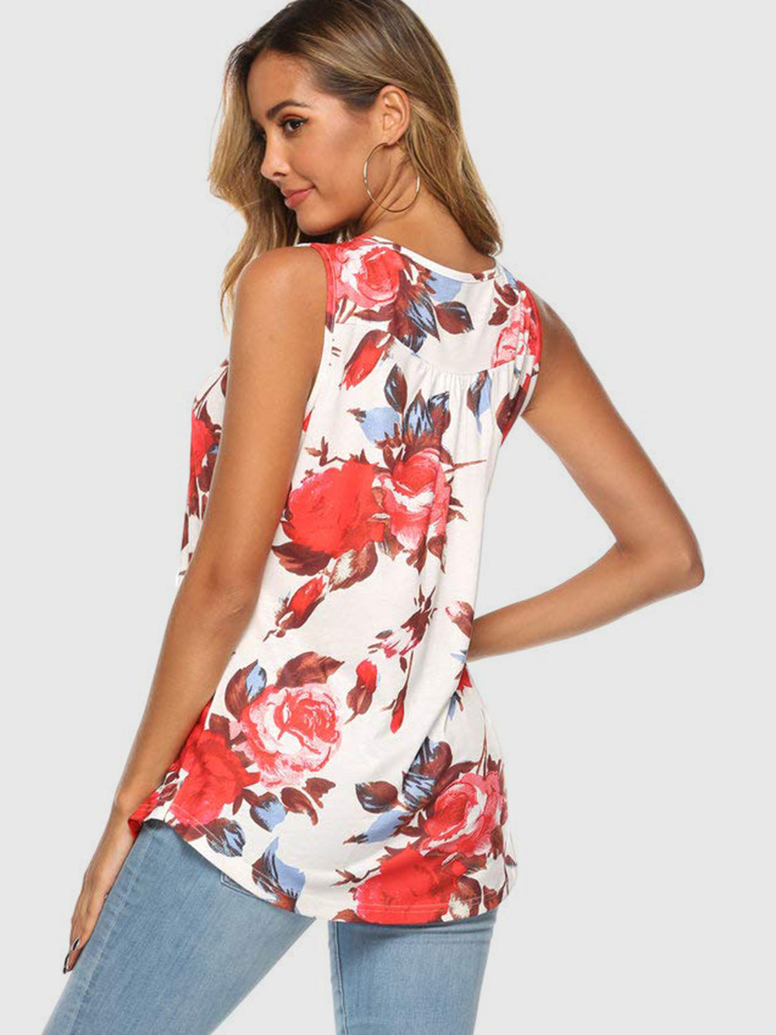 Flower Printed Round Neck Tank-TOPS / DRESSES-[Adult]-[Female]-2022 Online Blue Zone Planet