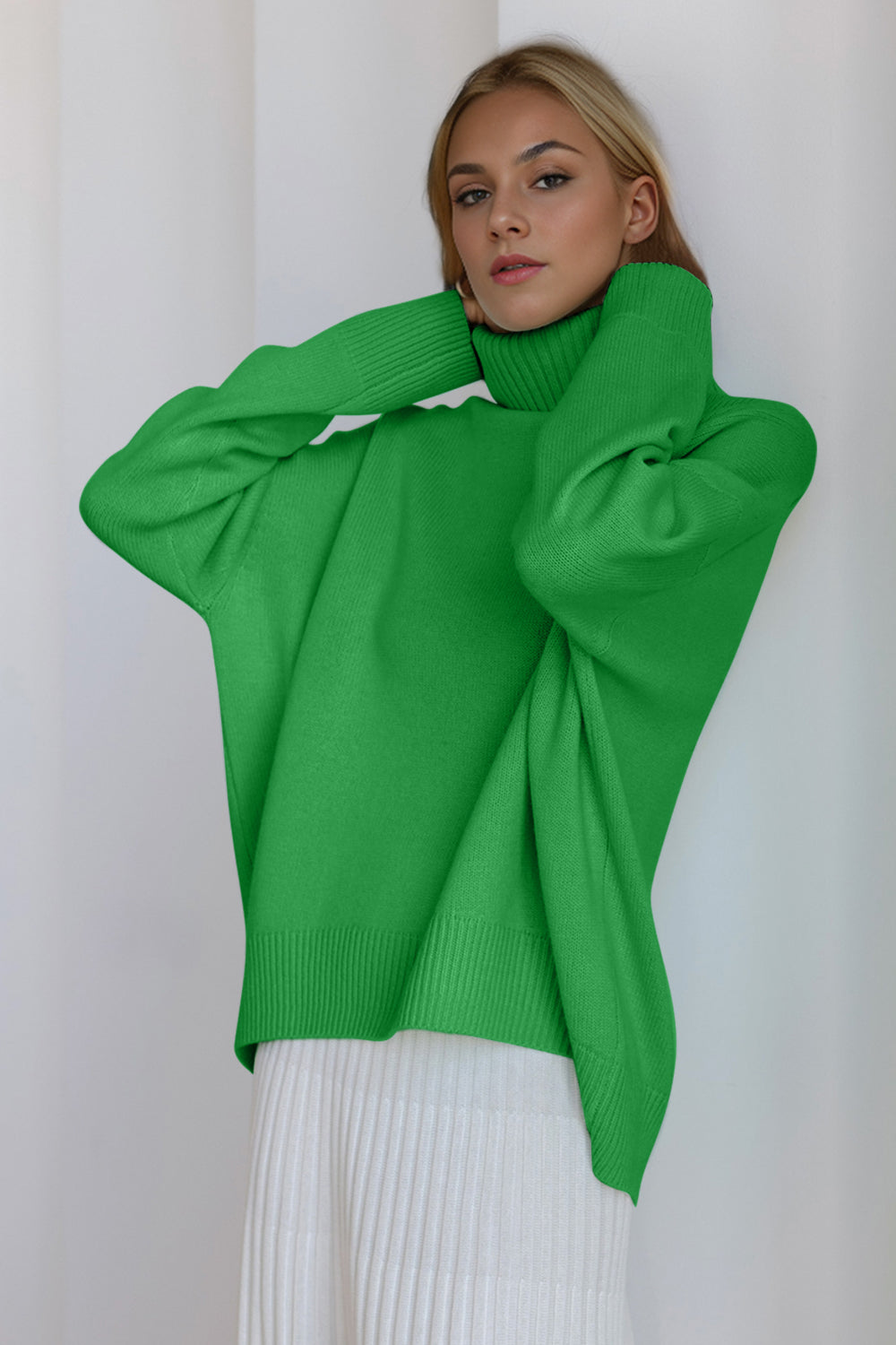 Basic Bae Turtleneck Dropped Shoulder Long Sleeve Sweater-TOPS / DRESSES-[Adult]-[Female]-2022 Online Blue Zone Planet