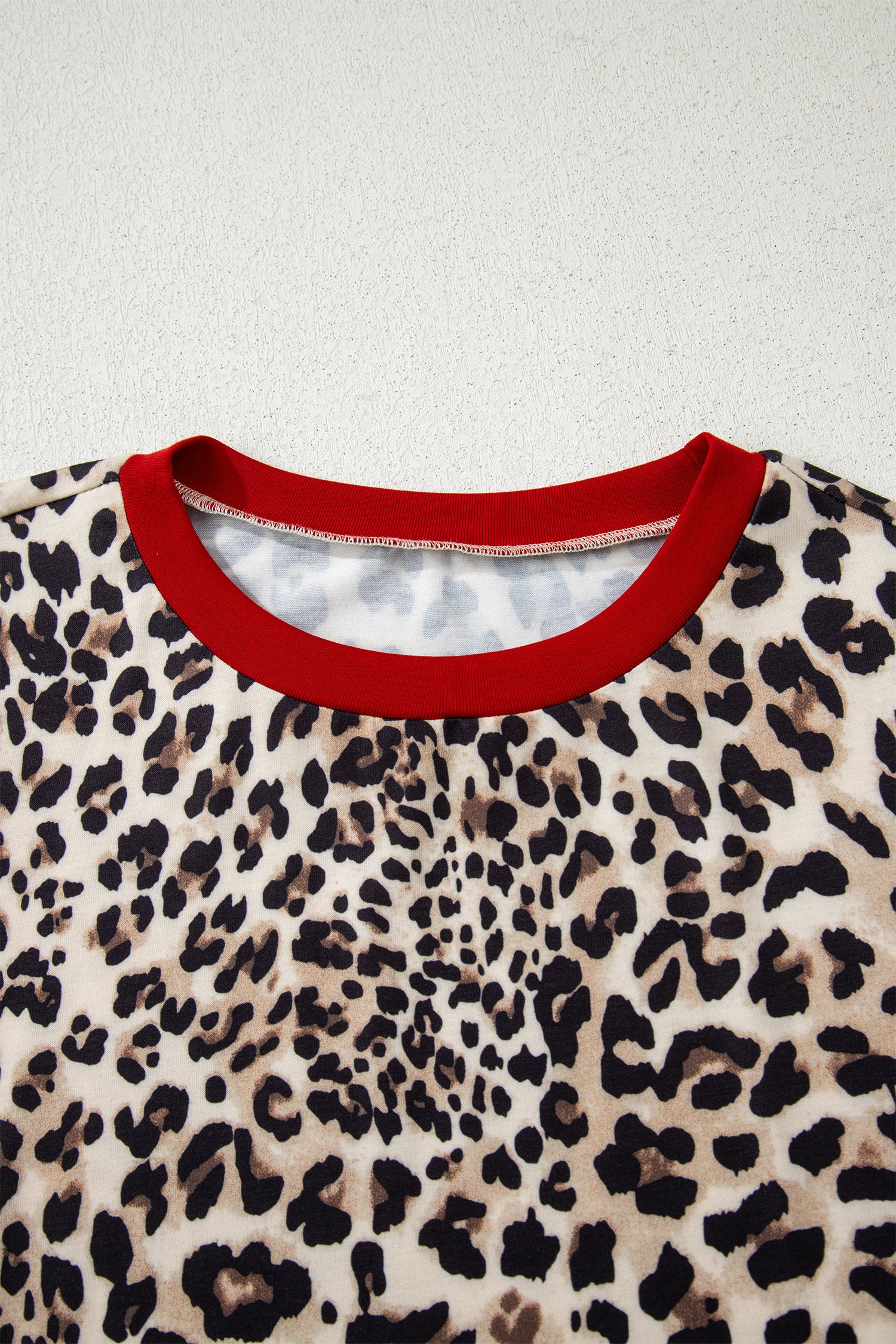 Brown Leopard Print Contrast Trim Round Neck Long Sleeve Top-Tops/Long Sleeve Tops-[Adult]-[Female]-2022 Online Blue Zone Planet