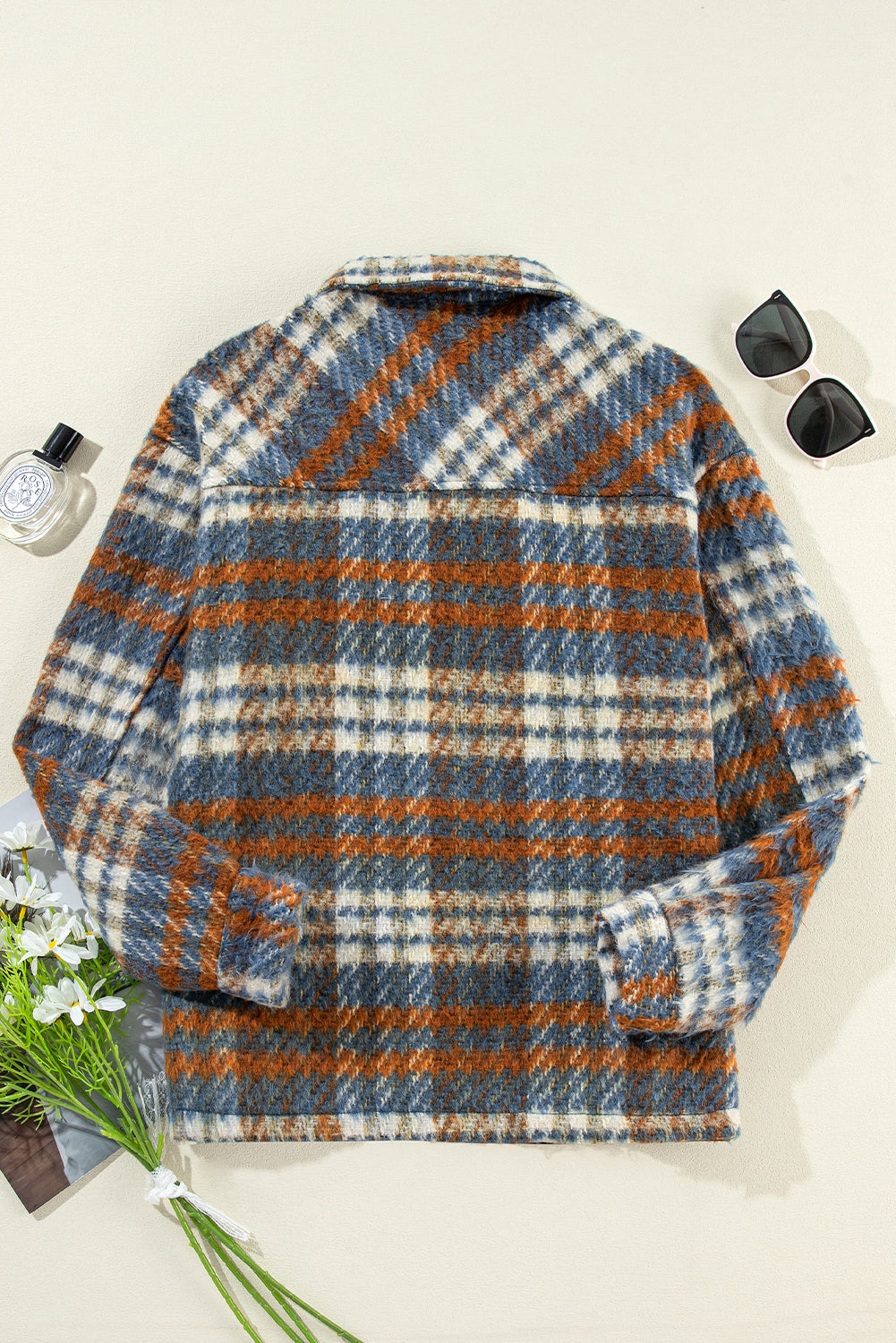 Plaid Collared Neck Jacket with Chest Pockets-TOPS / DRESSES-[Adult]-[Female]-2022 Online Blue Zone Planet