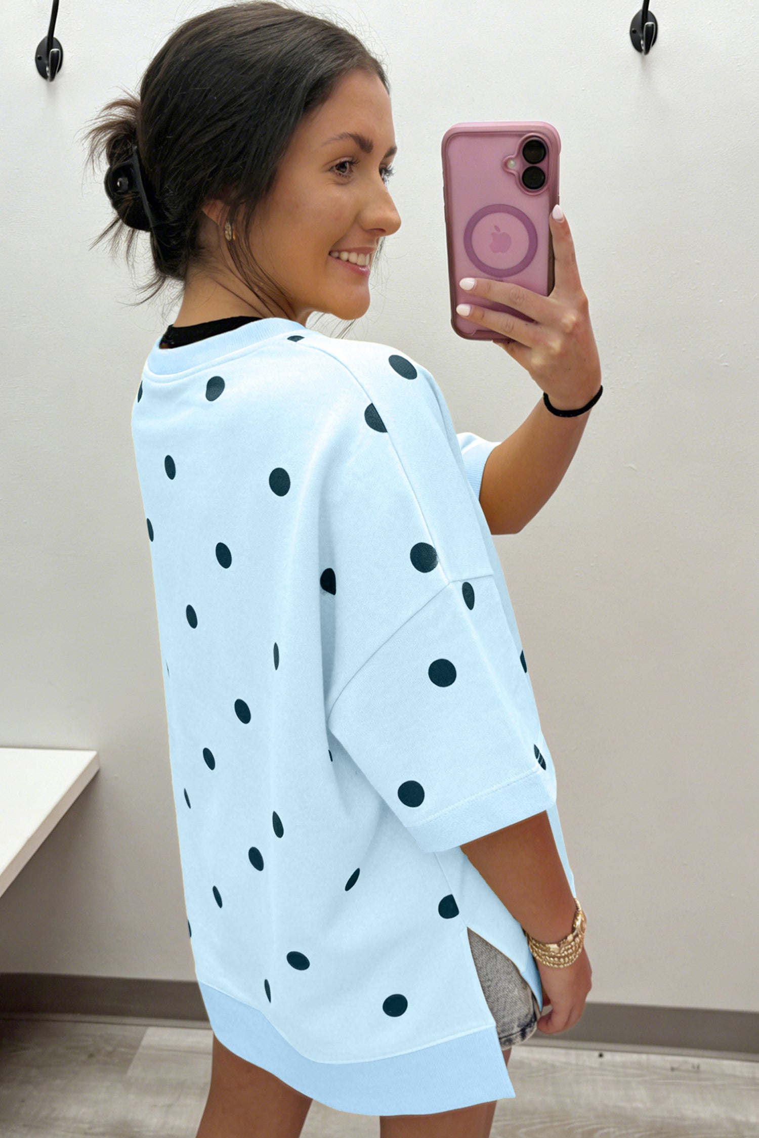Yellow Polka Dot Print Crossed Seam Detail Oversize Tee-Tops/Tops & Tees-[Adult]-[Female]-2022 Online Blue Zone Planet