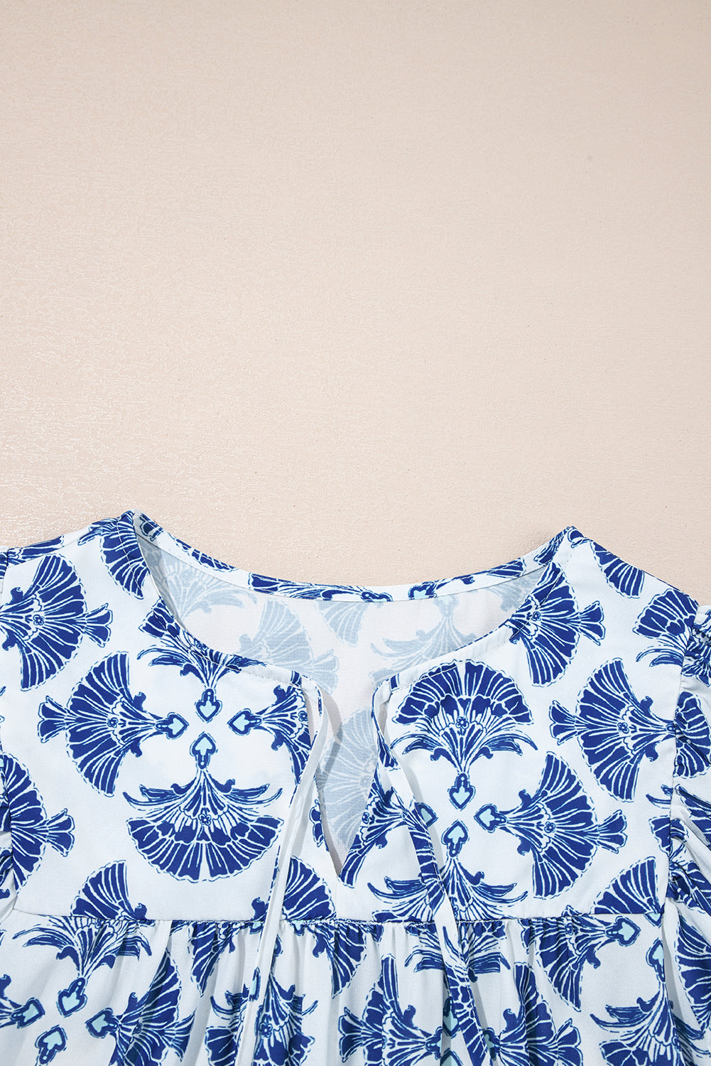 Sky Blue Geometric Print Tassel Drawstring V Neck Blouse-Tops/Blouses & Shirts-[Adult]-[Female]-2022 Online Blue Zone Planet