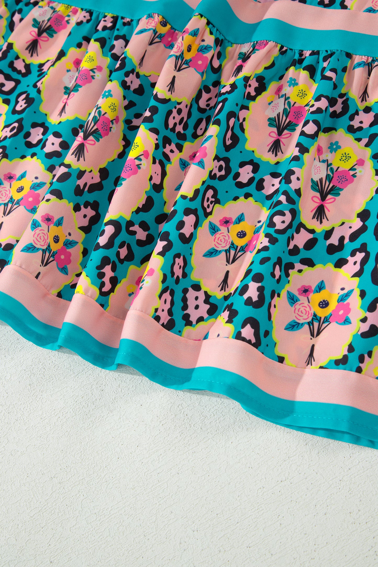 Green Leopard Floral Short Dress-TOPS / DRESSES-[Adult]-[Female]-2022 Online Blue Zone Planet