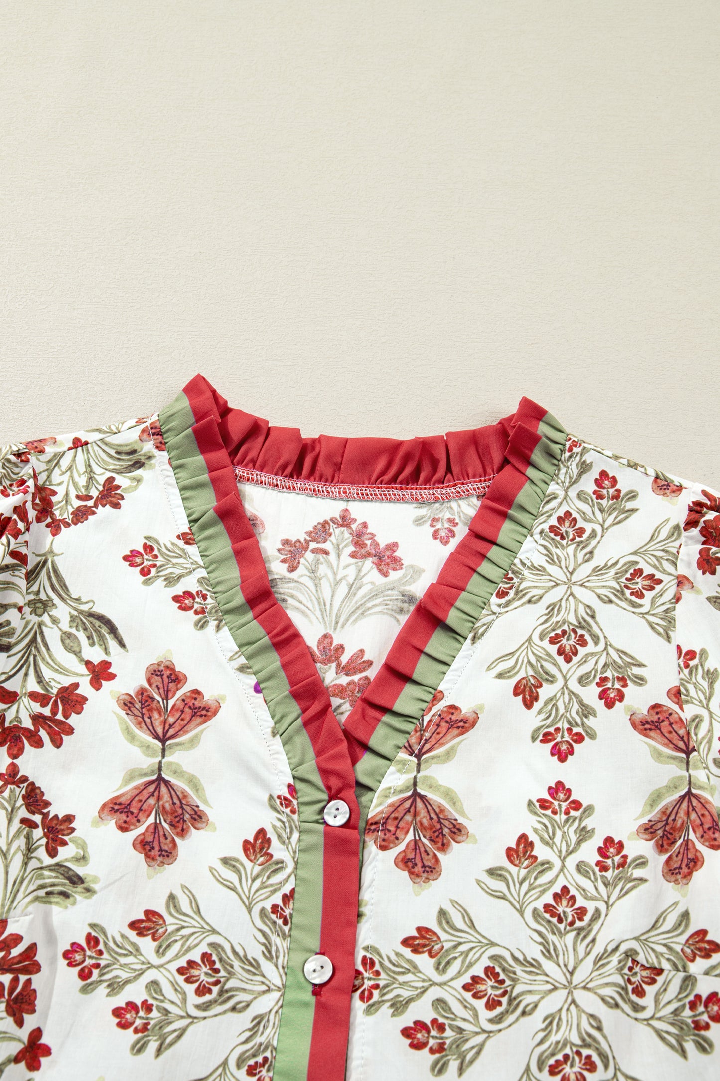 Pink Floral Print Contrast Trim Frilled Neck Long Sleeve Flared Dress-TOPS / DRESSES-[Adult]-[Female]-2022 Online Blue Zone Planet