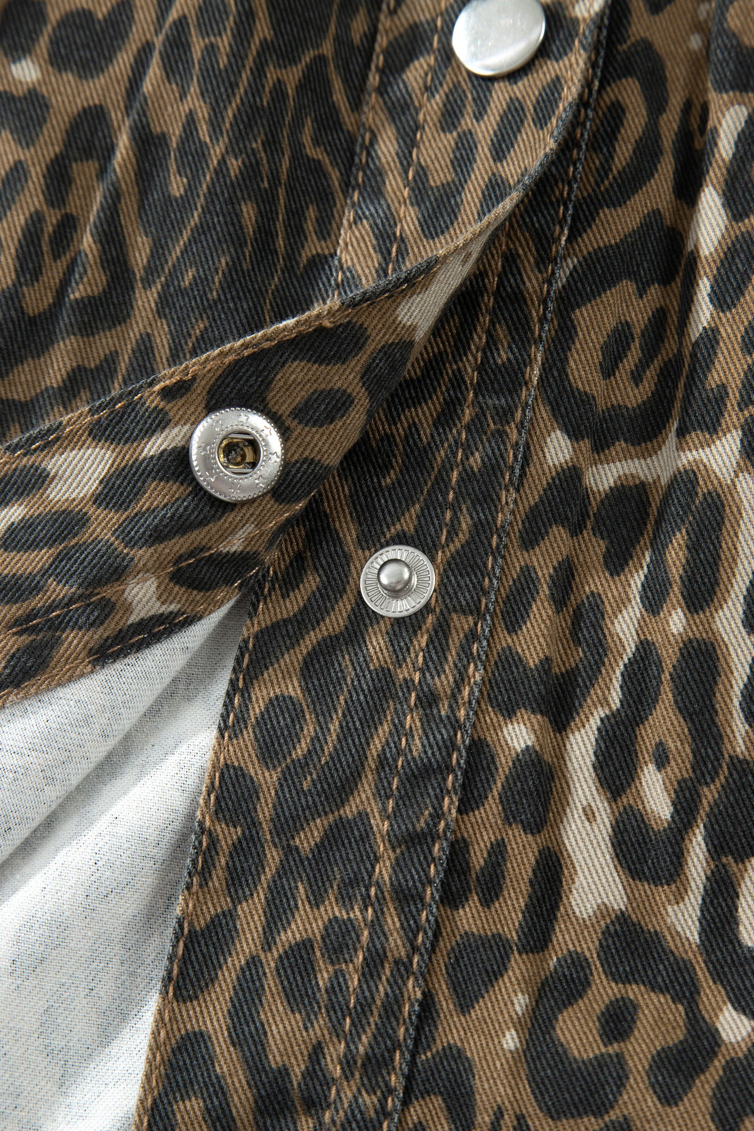 Gray Leopard Print Short Sleeve Pleated Denim Mini Dress-TOPS / DRESSES-[Adult]-[Female]-2022 Online Blue Zone Planet