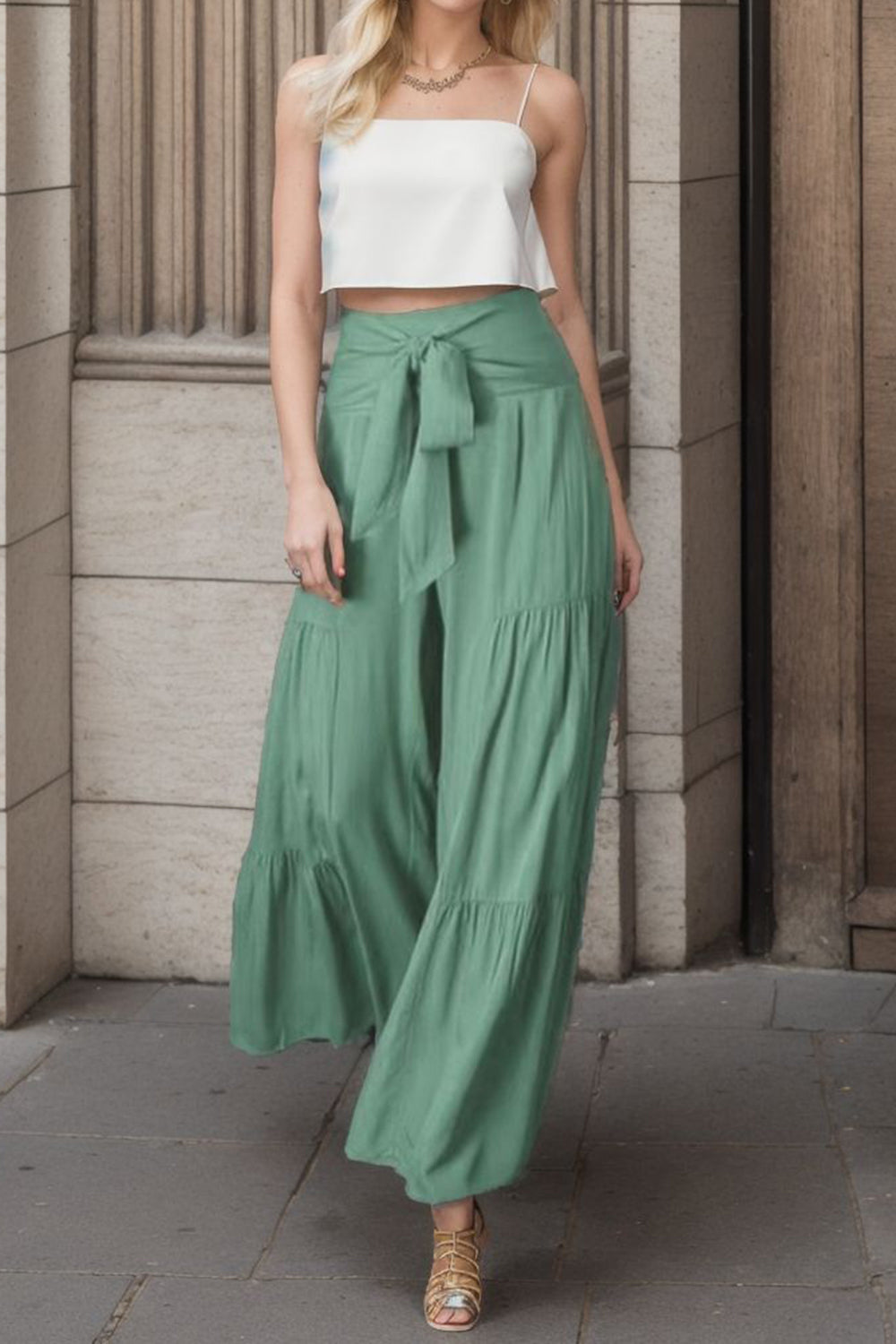 Tied Wide Leg Pants-[Adult]-[Female]-2022 Online Blue Zone Planet