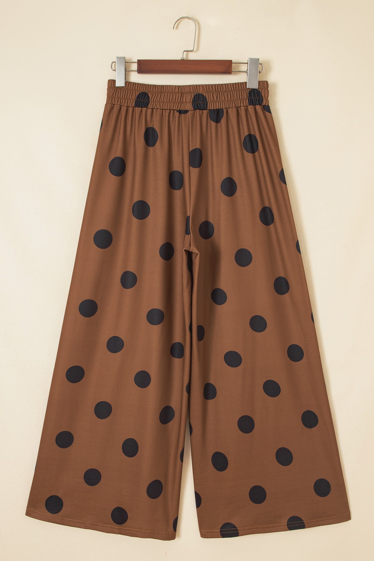 Brown Polka Dot Wide Leg Elastic Waist Casual Pants-Bottoms/Pants & Culotte-[Adult]-[Female]-2022 Online Blue Zone Planet