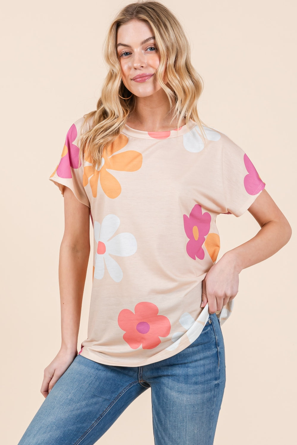 BOMBOM Floral Short Sleeve T-Shirt-TOPS / DRESSES-[Adult]-[Female]-2022 Online Blue Zone Planet