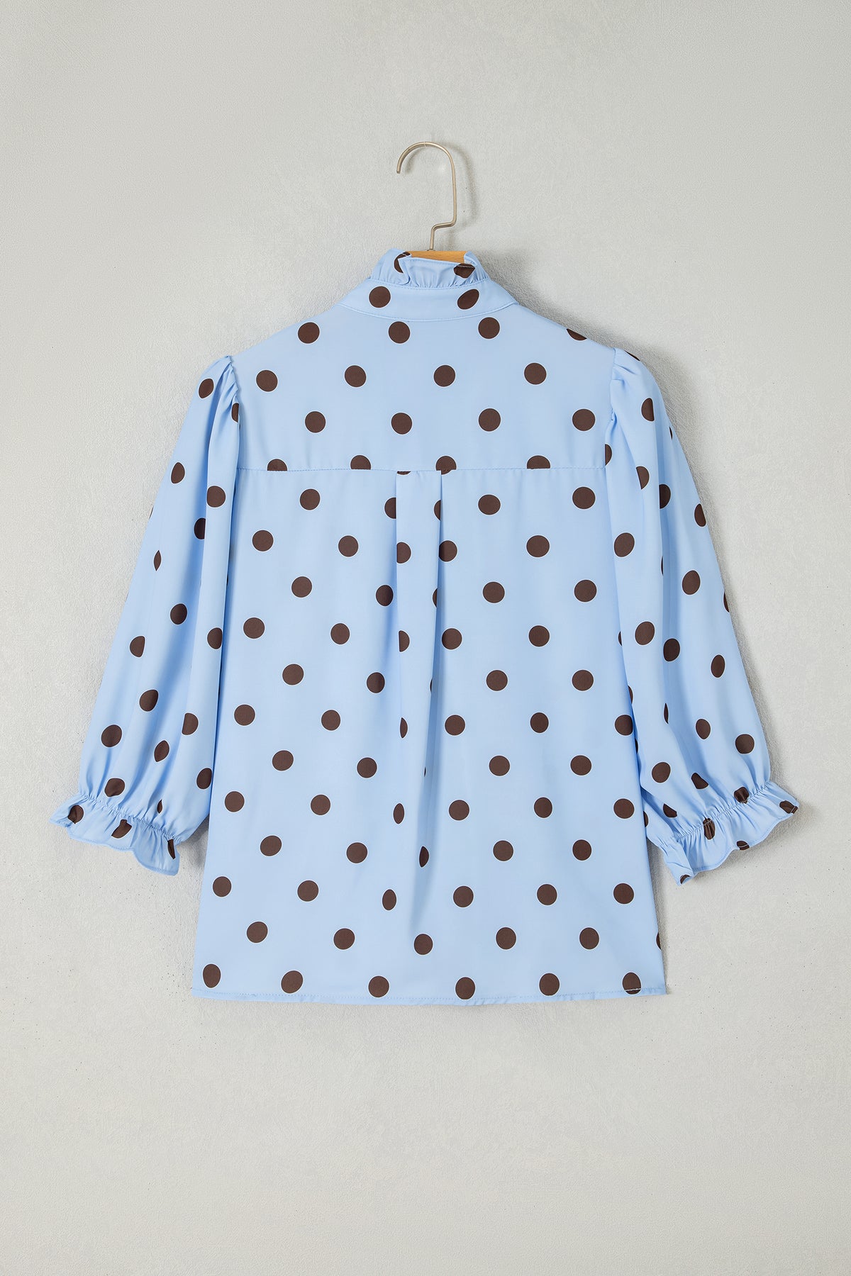 Fiery Red Polka Dot Striped Print Ruffle Stand Neck 3/4 Sleeve Shift Shirt-Tops/Blouses & Shirts-[Adult]-[Female]-2022 Online Blue Zone Planet