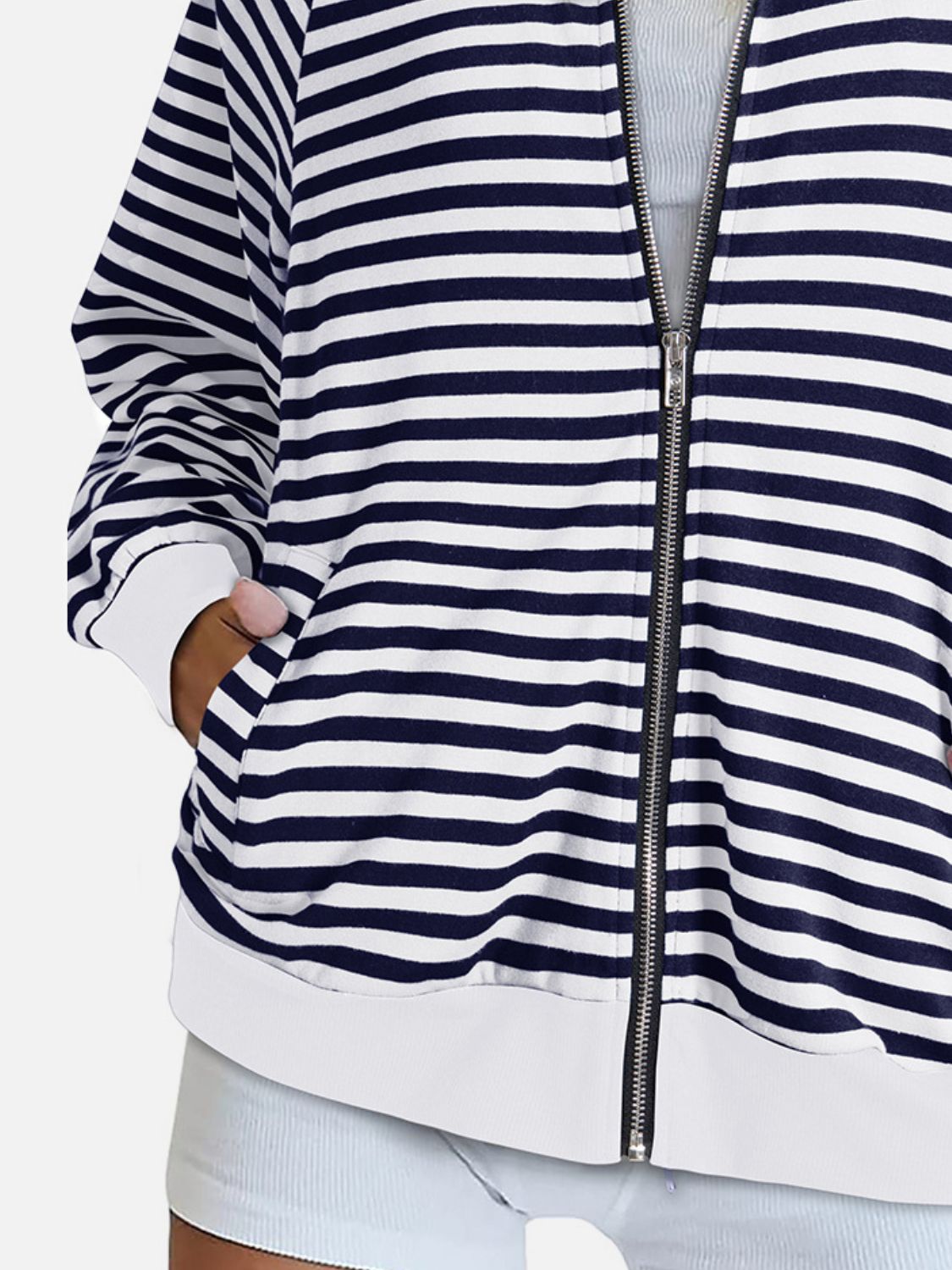 Striped Zip Up Long Sleeve Sweatshirt-TOPS / DRESSES-[Adult]-[Female]-2022 Online Blue Zone Planet