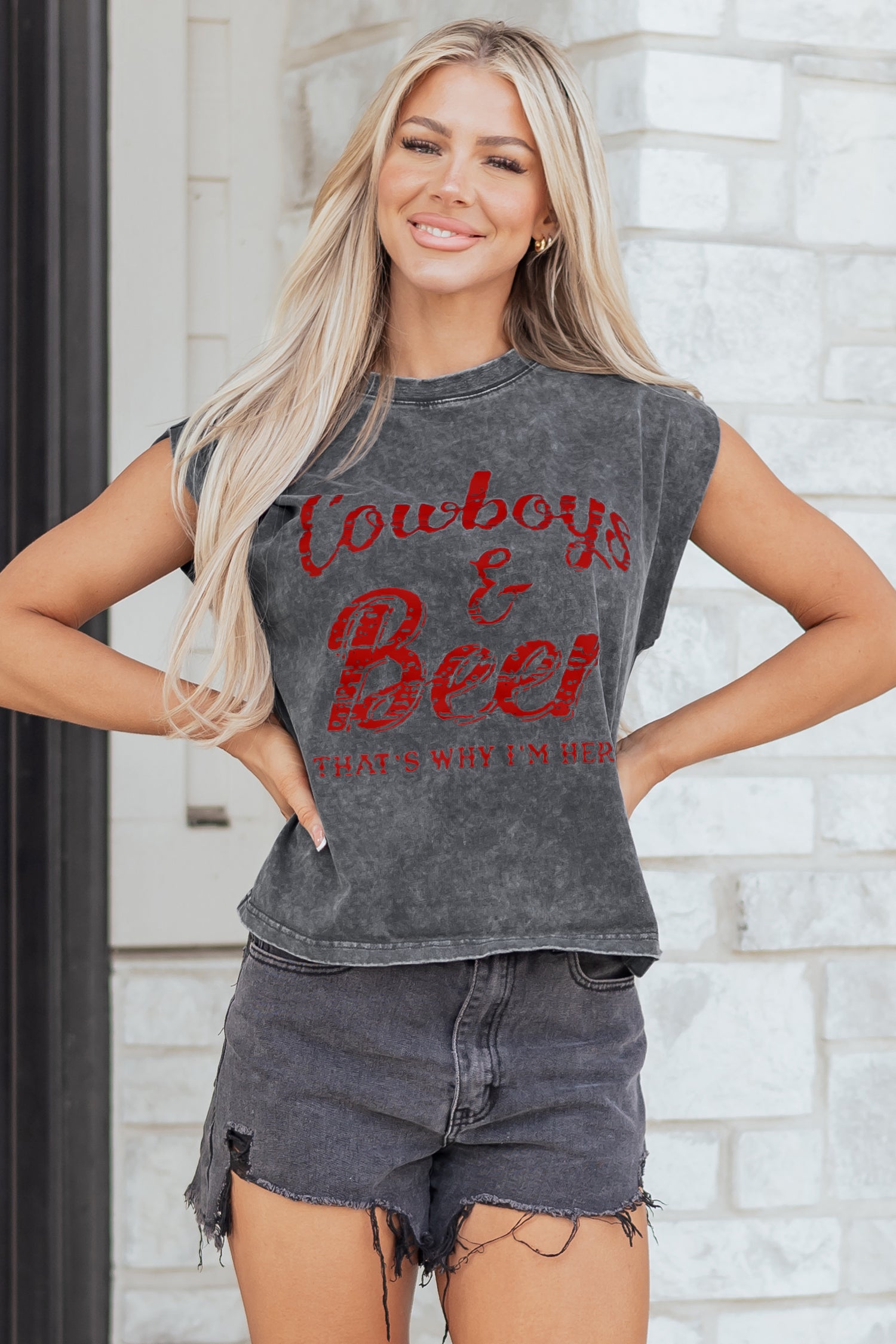Sleet Cowboy & Beer Western Graphic Mineral Wash Tank Top-Tops/Tank Tops-[Adult]-[Female]-2022 Online Blue Zone Planet