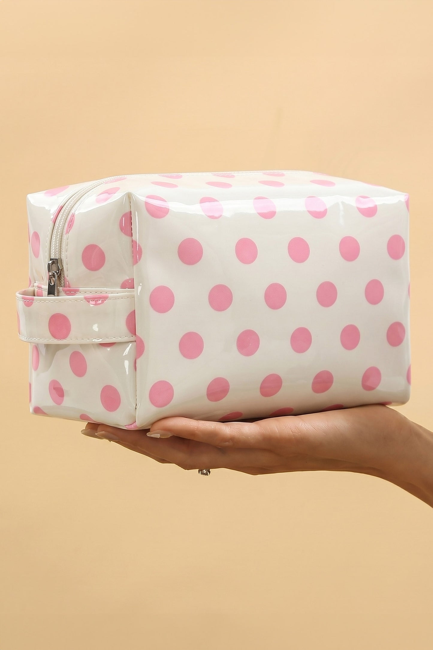 Orange Durable PVC Polka Dot Makeup Bag