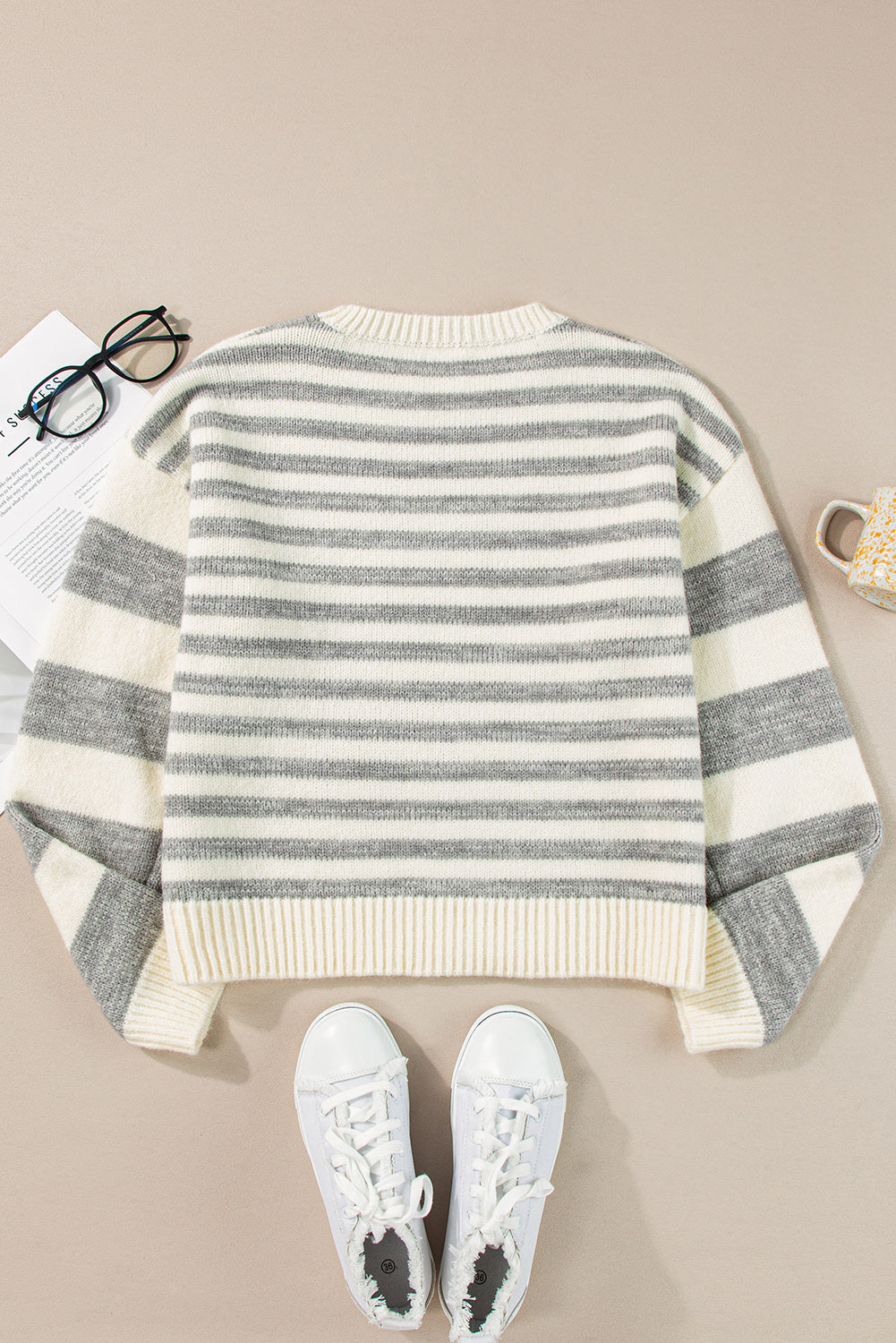 Striped Round Neck Dropped Shoulder Sweater-TOPS / DRESSES-[Adult]-[Female]-2022 Online Blue Zone Planet