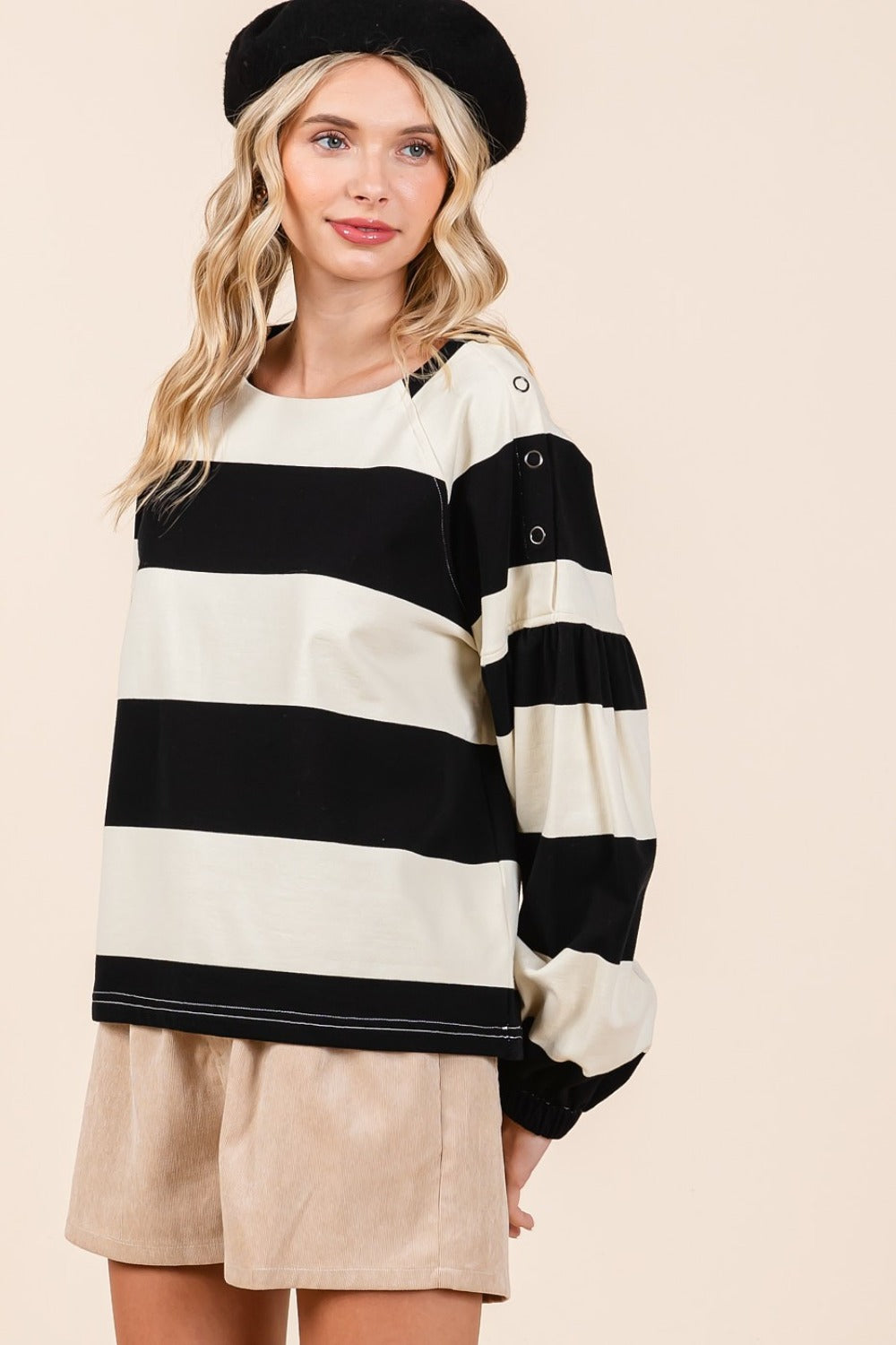 Mittoshop Striped Snap Shoulder Long Sleeve T-Shirt-TOPS / DRESSES-[Adult]-[Female]-2022 Online Blue Zone Planet