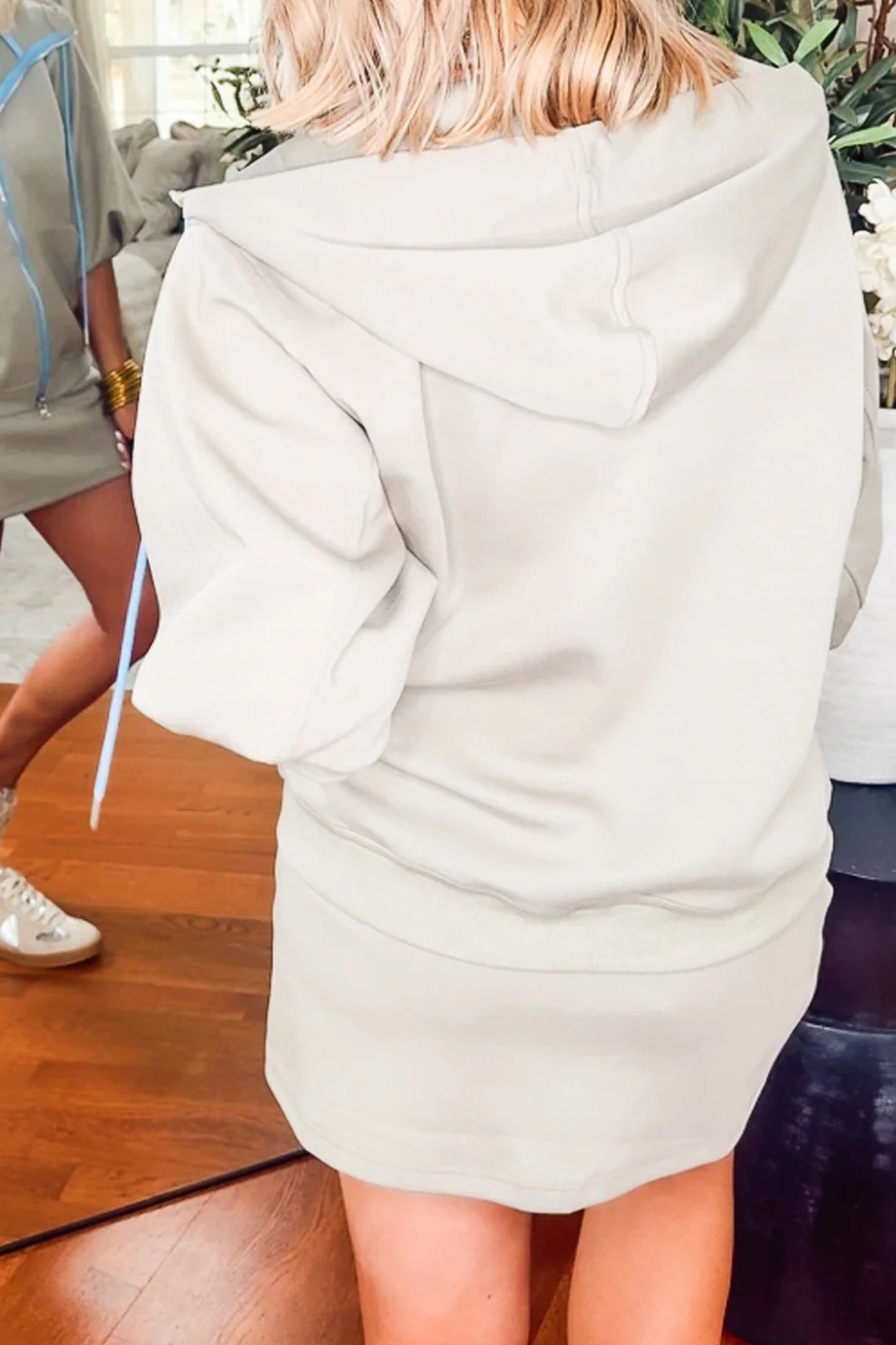 Smoke Green Contrast Trim Zip Up Sporty Jacket Drawstring Mini Skort 2pcs Set-Two Piece Sets/Two Piece Dresses-[Adult]-[Female]-2022 Online Blue Zone Planet