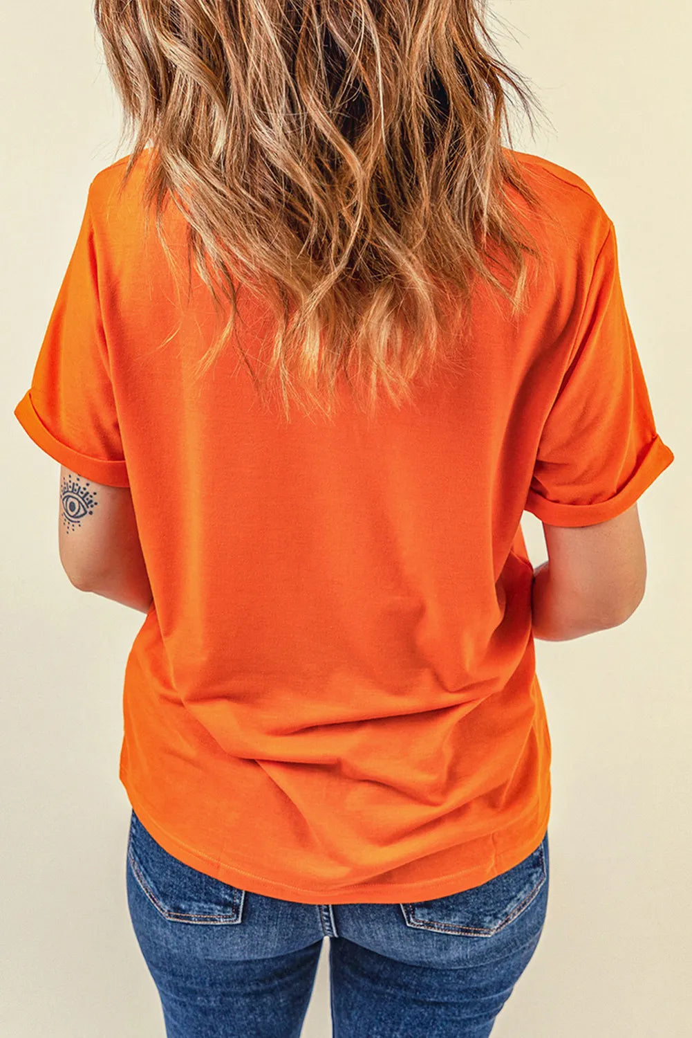 Blue Zone Planet | Pumpkin Round Neck Short Sleeve T-Shirt-TOPS / DRESSES-[Adult]-[Female]-2022 Online Blue Zone Planet