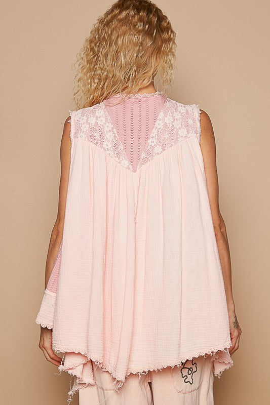 POL Embroidered Pearls Open Front Sleeveless Cardigan-TOPS / DRESSES-[Adult]-[Female]-2022 Online Blue Zone Planet