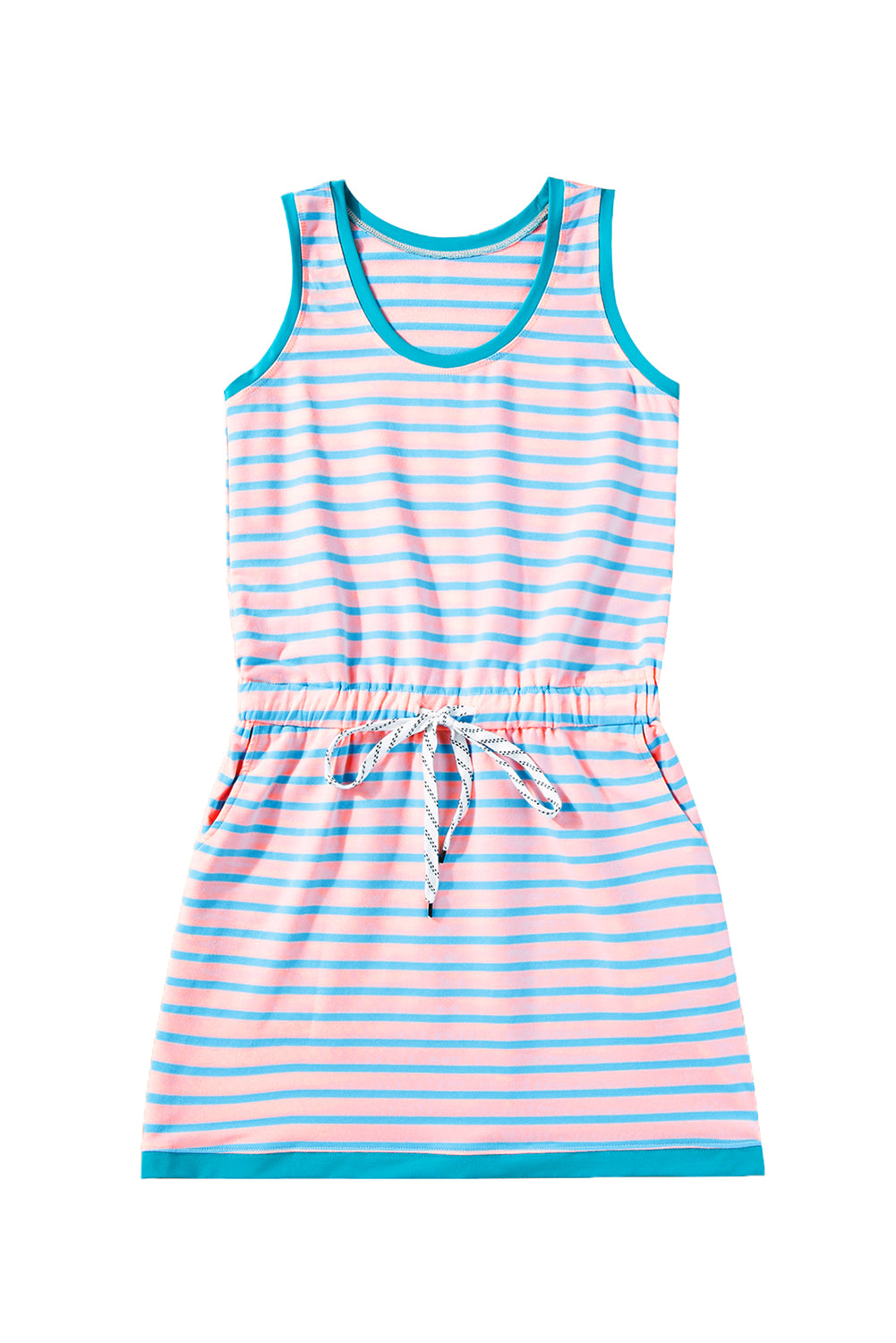 Blue Zone Planet | Pink Stripe Contrast Trim Pocketed Tank Dress-TOPS / DRESSES-[Adult]-[Female]-2022 Online Blue Zone Planet