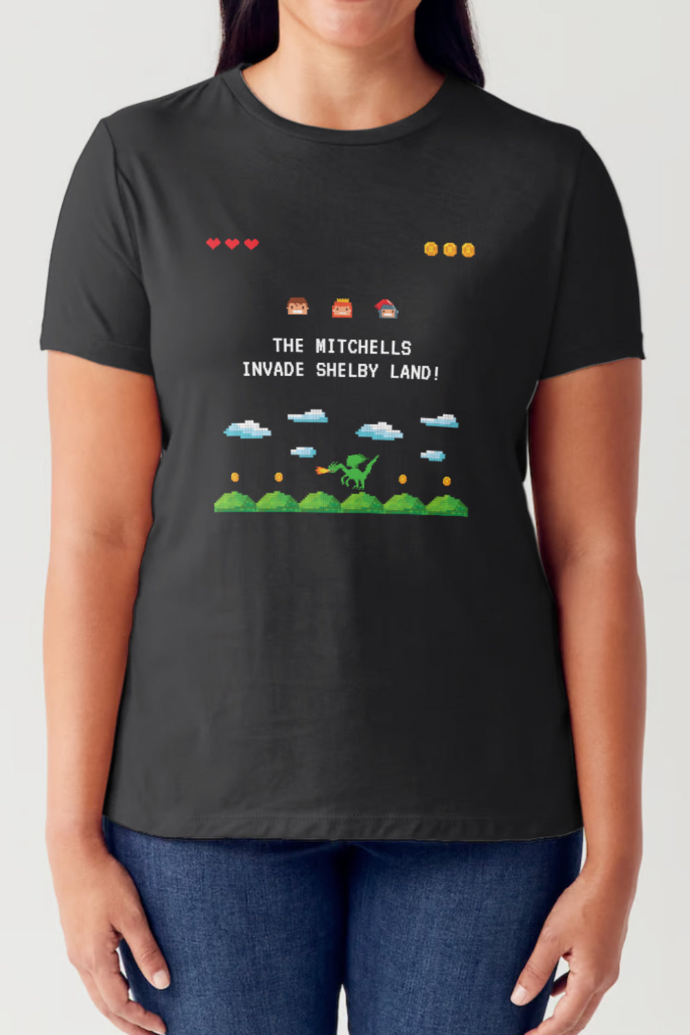 Simply Love Full Size Pixel Game Graphic Round Neck Short Sleeve T-Shirt-TOPS / DRESSES-[Adult]-[Female]-Black-S-2022 Online Blue Zone Planet