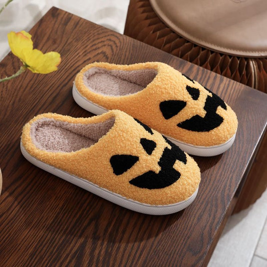 Halloween Pumpkin Pattern Unisex Home Winter Furry Slippers-[Adult]-[Female]-Yellow-36/37-2022 Online Blue Zone Planet