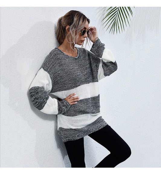 mid-length color block knitted sweater BLUE ZONE PLANET