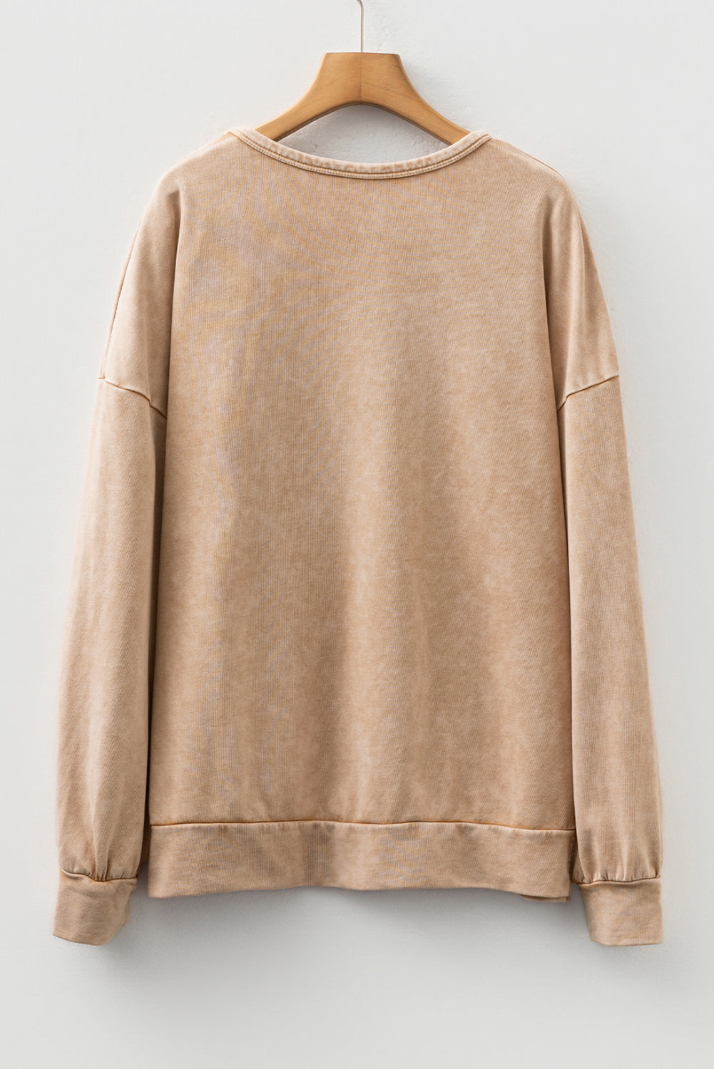 Light French Beige Mineral Wash Big Bow Patchwork Pullover Sweatshirt-Tops/Sweatshirts & Hoodies-[Adult]-[Female]-2022 Online Blue Zone Planet