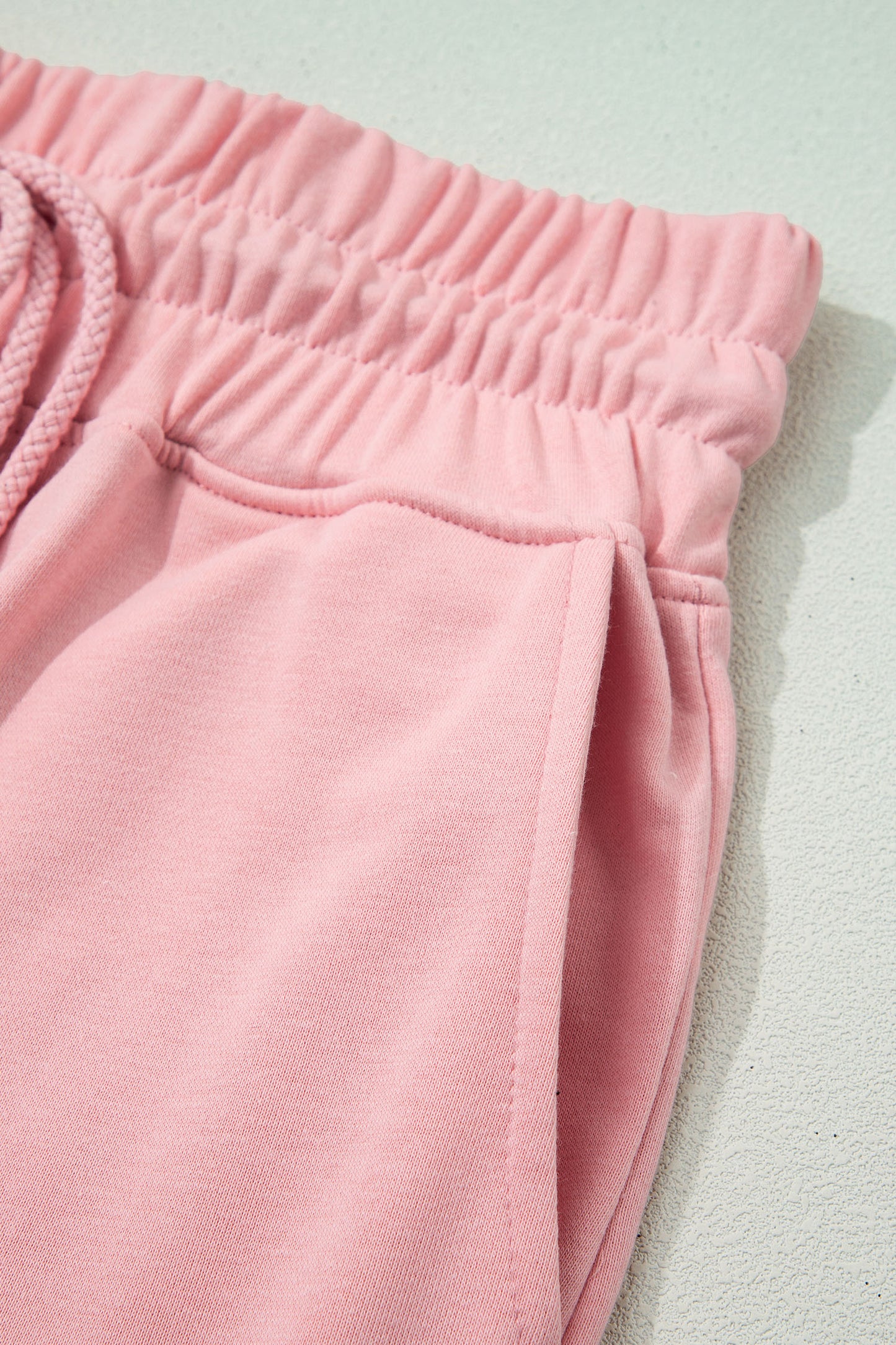 Light Pink Solid Color Loose Tee Drawstring Wide Leg Pants 2pcs Outfit-Two Piece Sets/Pant Sets-[Adult]-[Female]-2022 Online Blue Zone Planet