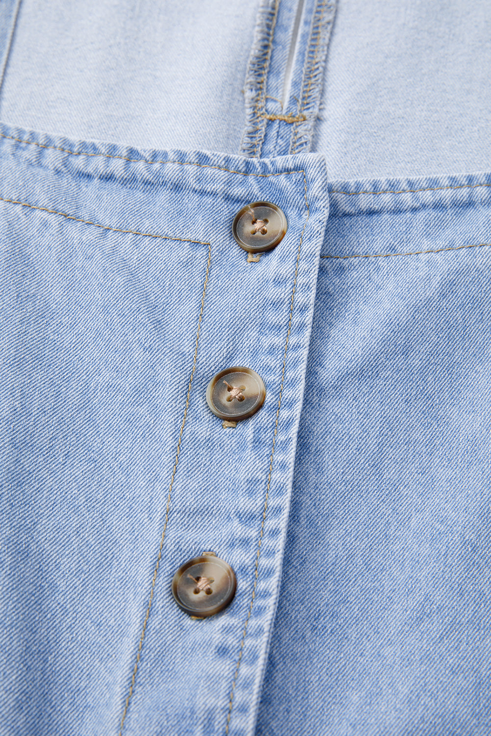 Beau Blue Denim Button Detail Babydoll Square Neck Mini Dress-TOPS / DRESSES-[Adult]-[Female]-2022 Online Blue Zone Planet