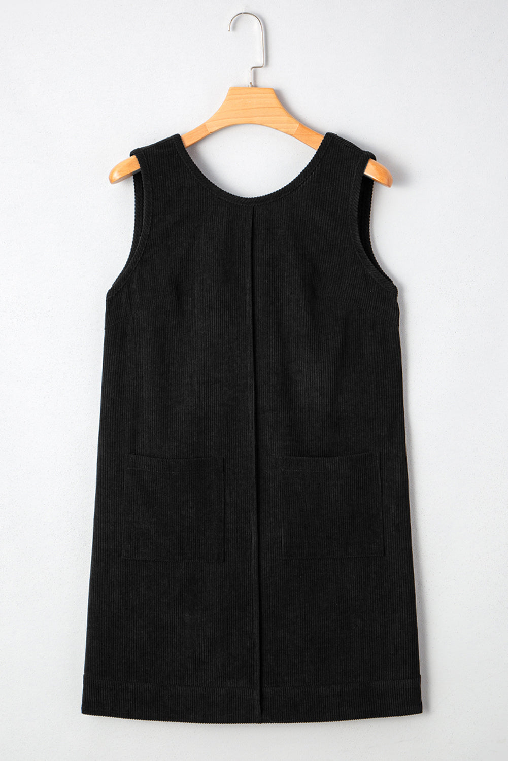Black Plus Size Corduroy Patch Pocket Sleeveless Mini Dress-TOPS / DRESSES-[Adult]-[Female]-2022 Online Blue Zone Planet