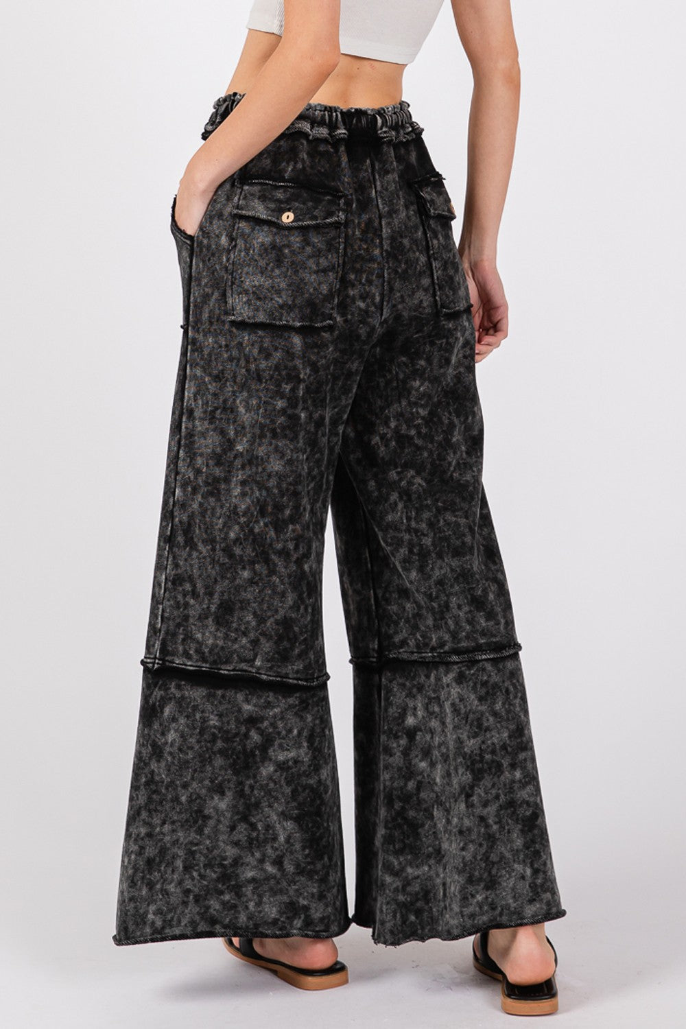 Blue Zone Planet | SAGE + FIG Mineral Washed Terry Wide Leg Pants-TOPS / DRESSES-[Adult]-[Female]-2022 Online Blue Zone Planet