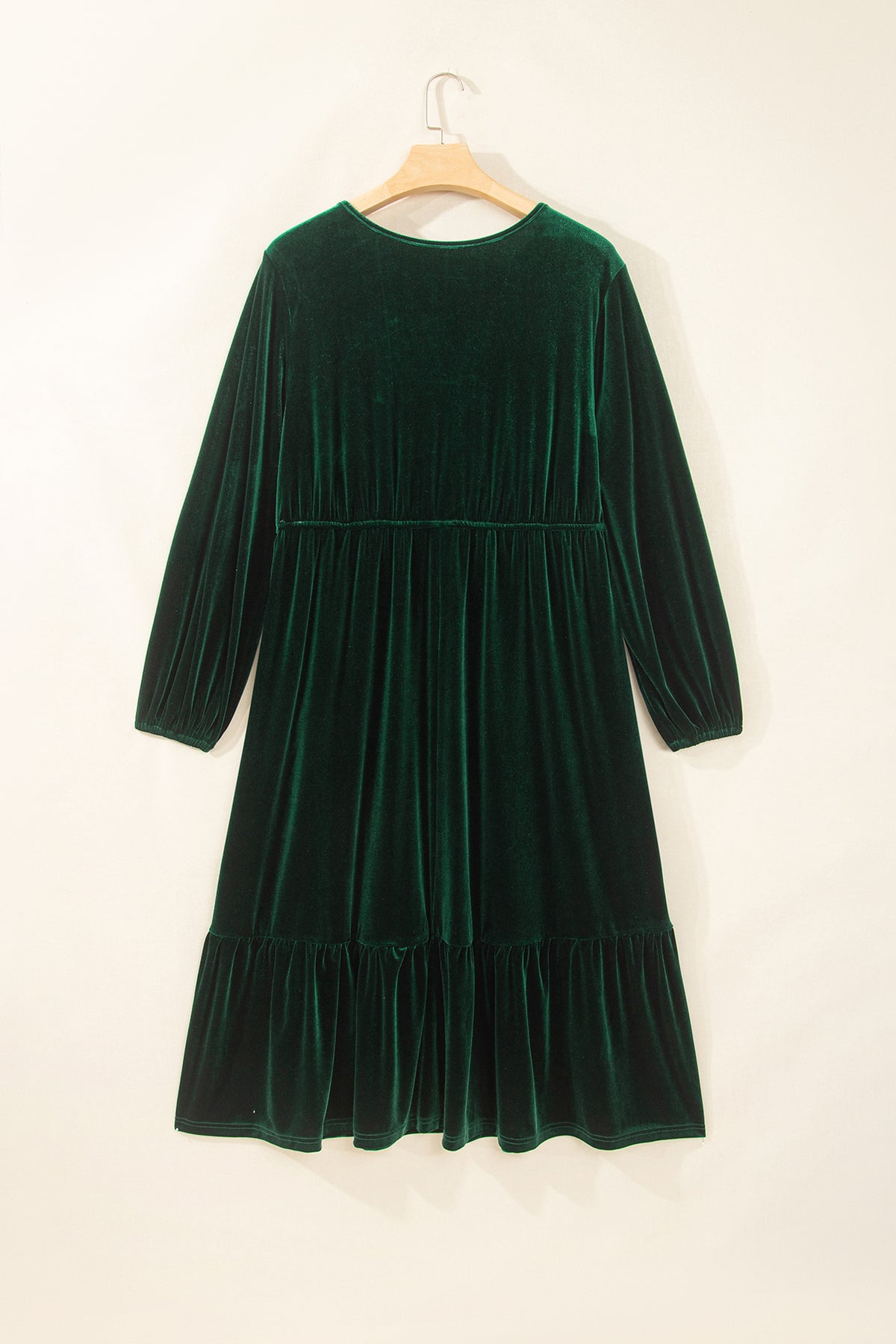 Blackish Green V Neck Long Sleeve Velvet Loose Fit Plus Size Dress-Plus Size/Plus Size Dresses/Plus Size Maxi Dresses-[Adult]-[Female]-2022 Online Blue Zone Planet