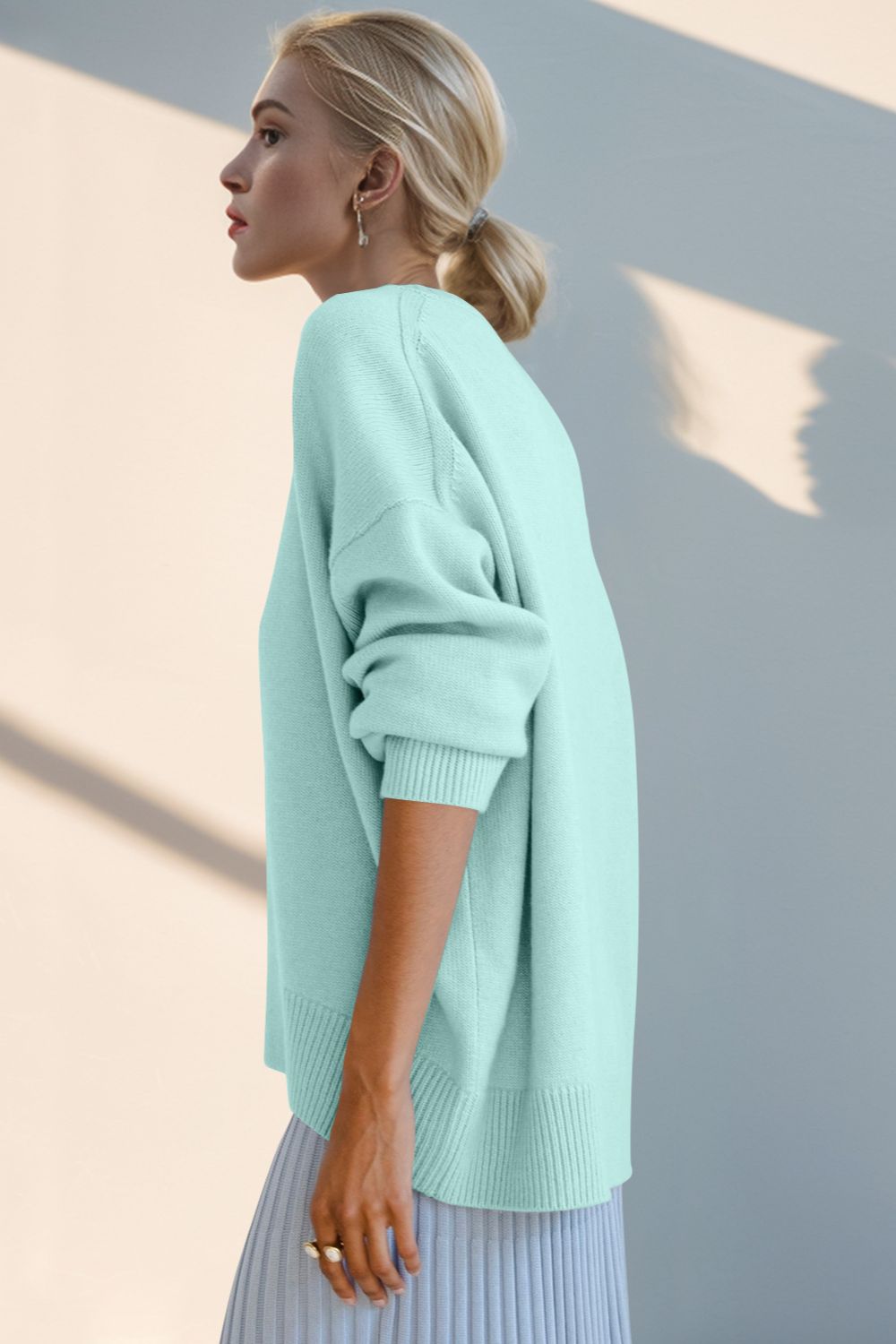 Basic Bae Round Neck Dropped Shoulder Sweater-TOPS / DRESSES-[Adult]-[Female]-2022 Online Blue Zone Planet