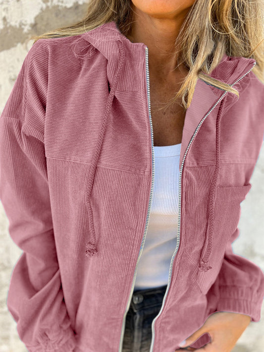 Drawstring Zip Up Long Sleeve Hooded Jacket-TOPS / DRESSES-[Adult]-[Female]-Dusty Pink-S-2022 Online Blue Zone Planet