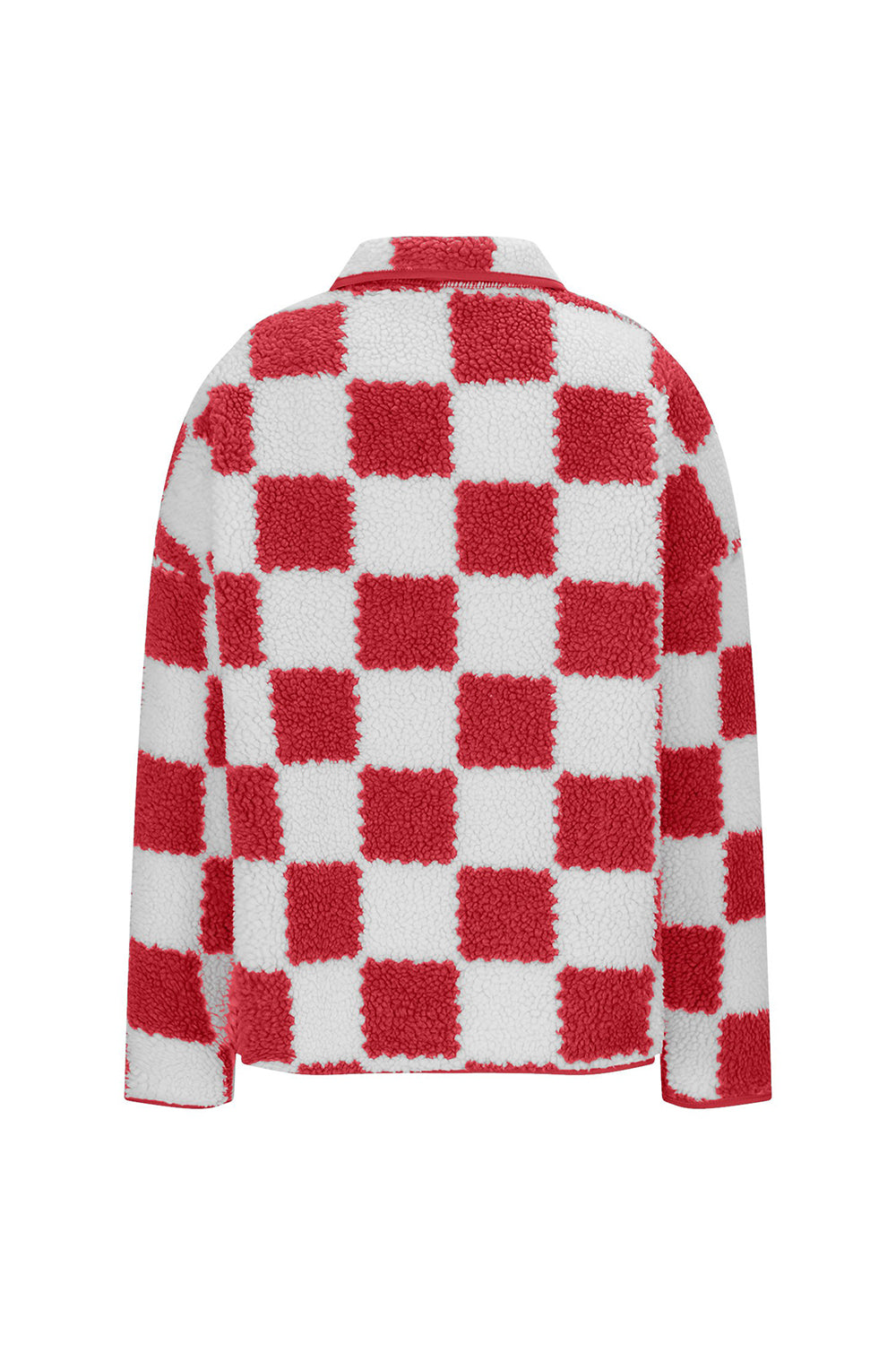 Checkered Snap Down Long Sleeve Teddy Jacket-TOPS / DRESSES-[Adult]-[Female]-2022 Online Blue Zone Planet