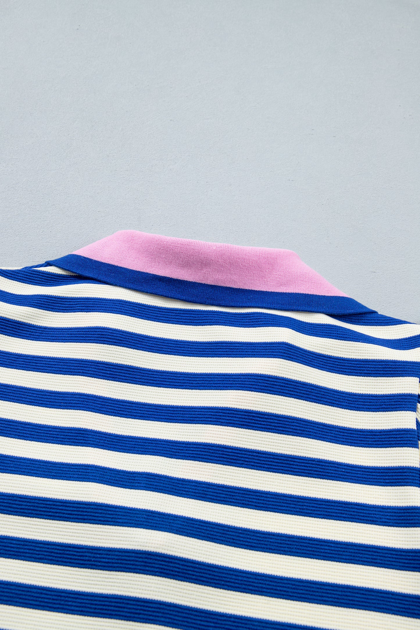 Rose Stripe Contrast Trim Polo Collar Ruffled Short Sleeve Blouse-Tops/Blouses & Shirts-[Adult]-[Female]-2022 Online Blue Zone Planet