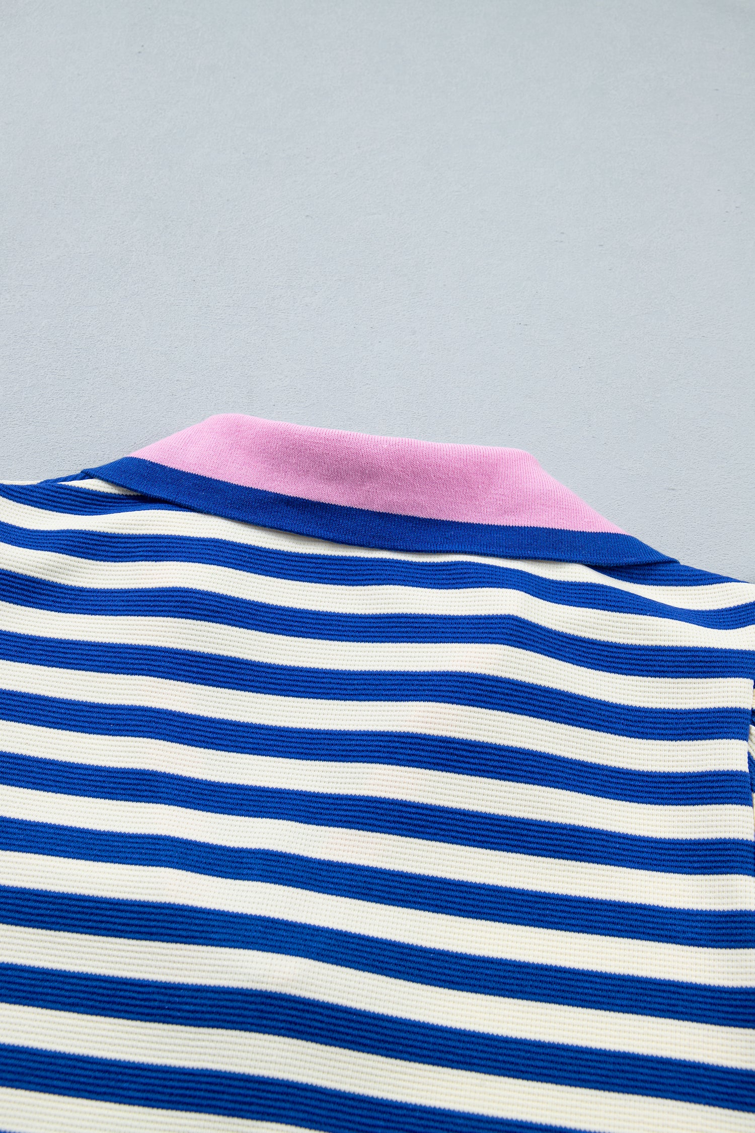 Rose Stripe Contrast Trim Polo Collar Ruffled Short Sleeve Blouse-Tops/Blouses & Shirts-[Adult]-[Female]-2022 Online Blue Zone Planet