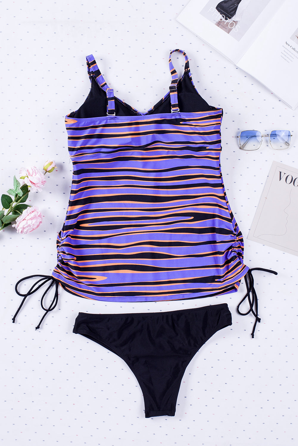 Purple Animal Stripes Lacing Tankini Swimsuit-Swimwear/Tankinis-[Adult]-[Female]-2022 Online Blue Zone Planet