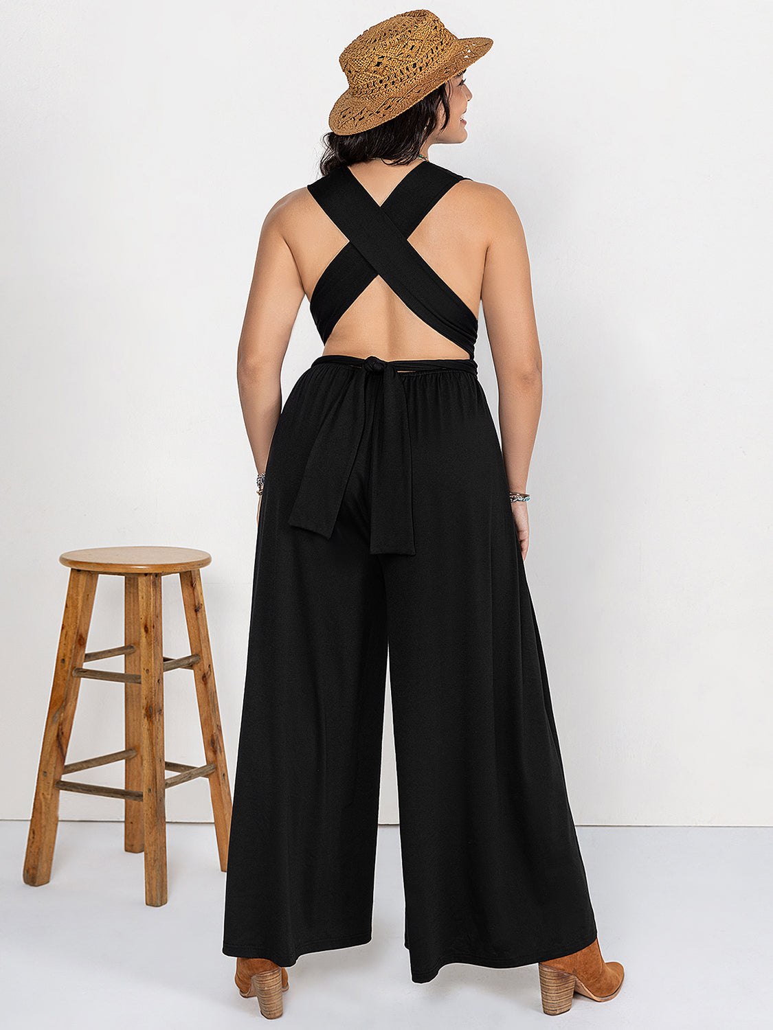 Plus Size V-Neck Wide Leg Jumpsuit-TOPS / DRESSES-[Adult]-[Female]-2022 Online Blue Zone Planet