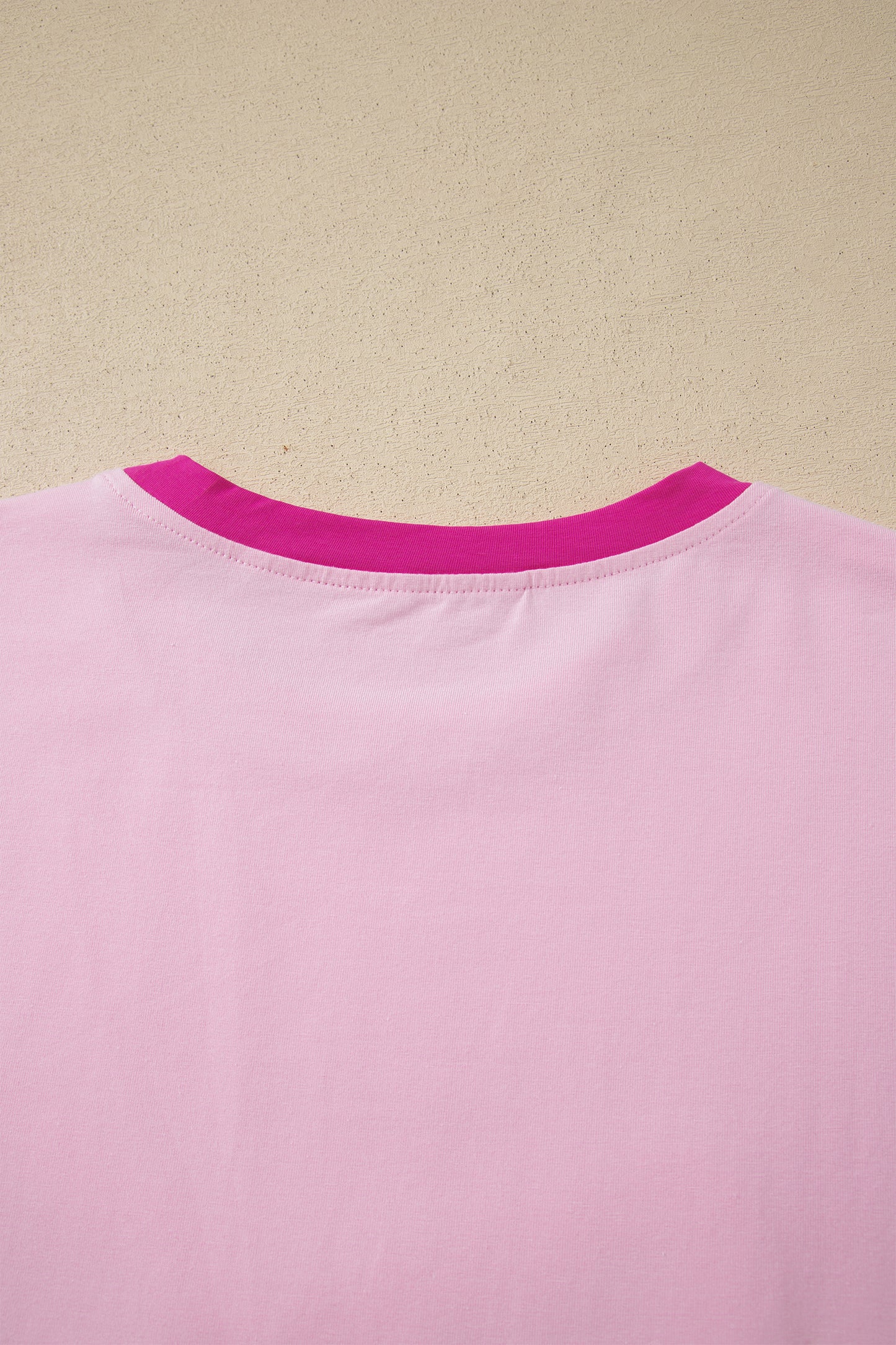 Gossamer Pink Embroidered Bow Detail Color Block Loose Tee-Tops/Tops & Tees-[Adult]-[Female]-2022 Online Blue Zone Planet