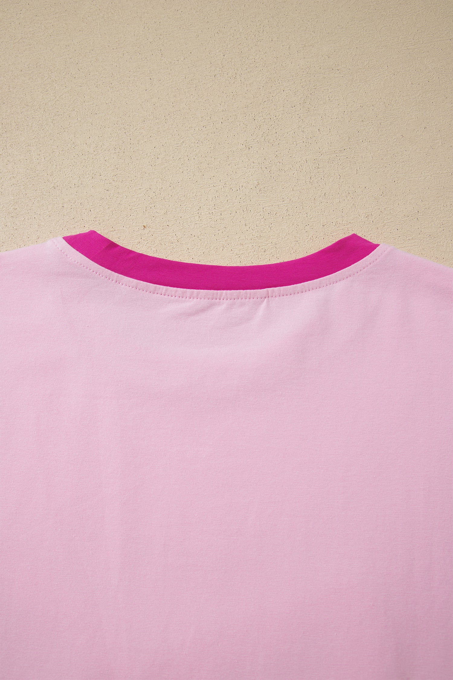 Gossamer Pink Embroidered Bow Detail Color Block Loose Tee-Tops/Tops & Tees-[Adult]-[Female]-2022 Online Blue Zone Planet