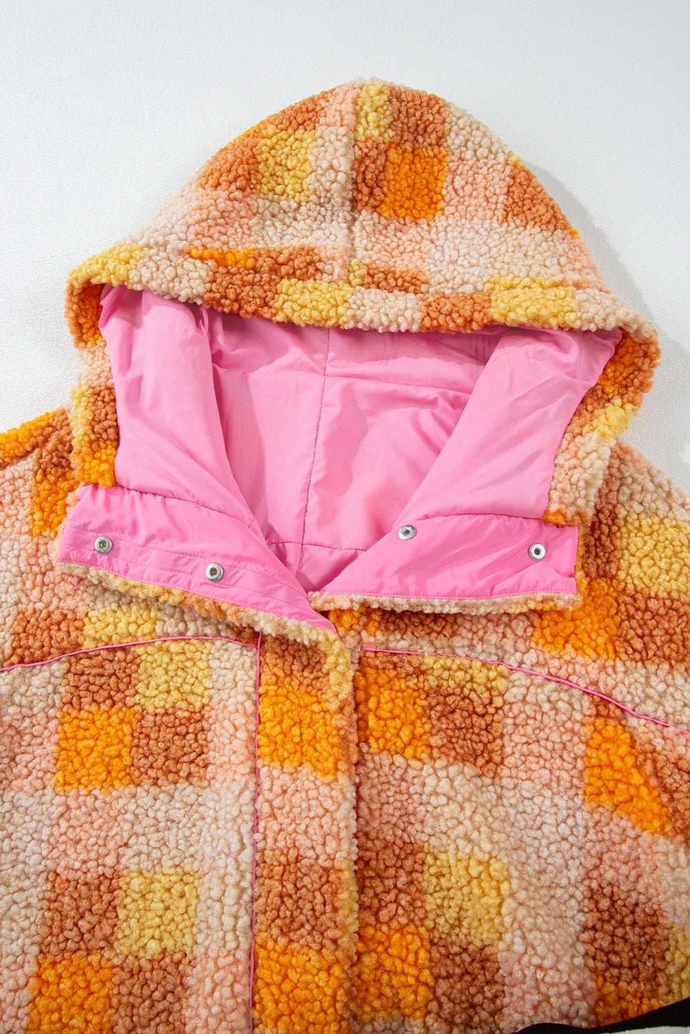 Ronda's Orange Checkered Sherpa Hooded Jacket-Outerwear/Jackets-[Adult]-[Female]-2022 Online Blue Zone Planet