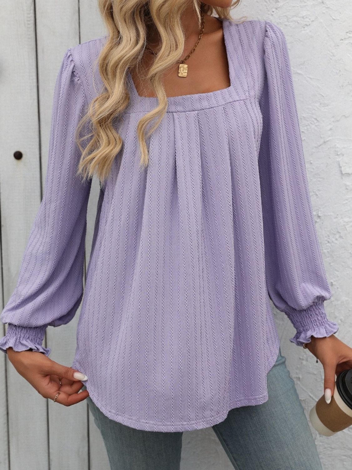 Blue Zone Planet | Mandy Square Neck Long Sleeve Top-TOPS / DRESSES-[Adult]-[Female]-Lilac-S-2022 Online Blue Zone Planet