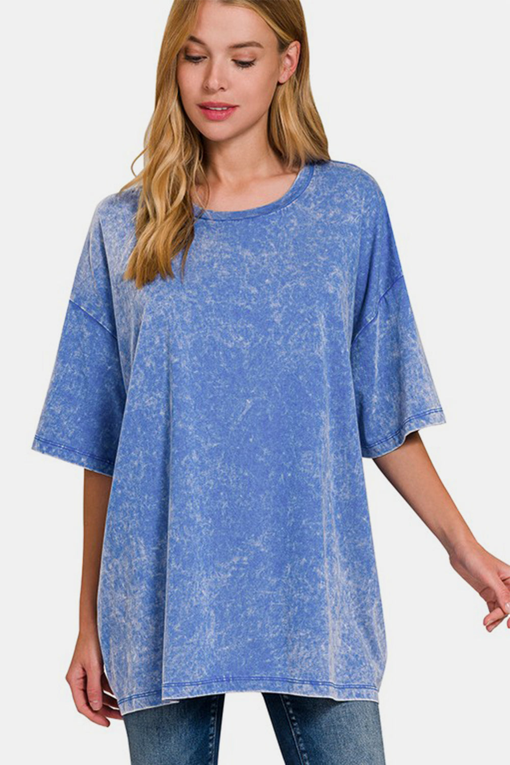 Zenana Full Size Washed Round Neck Drop Shoulder Oversized T-Shirt-TOPS / DRESSES-[Adult]-[Female]-2022 Online Blue Zone Planet