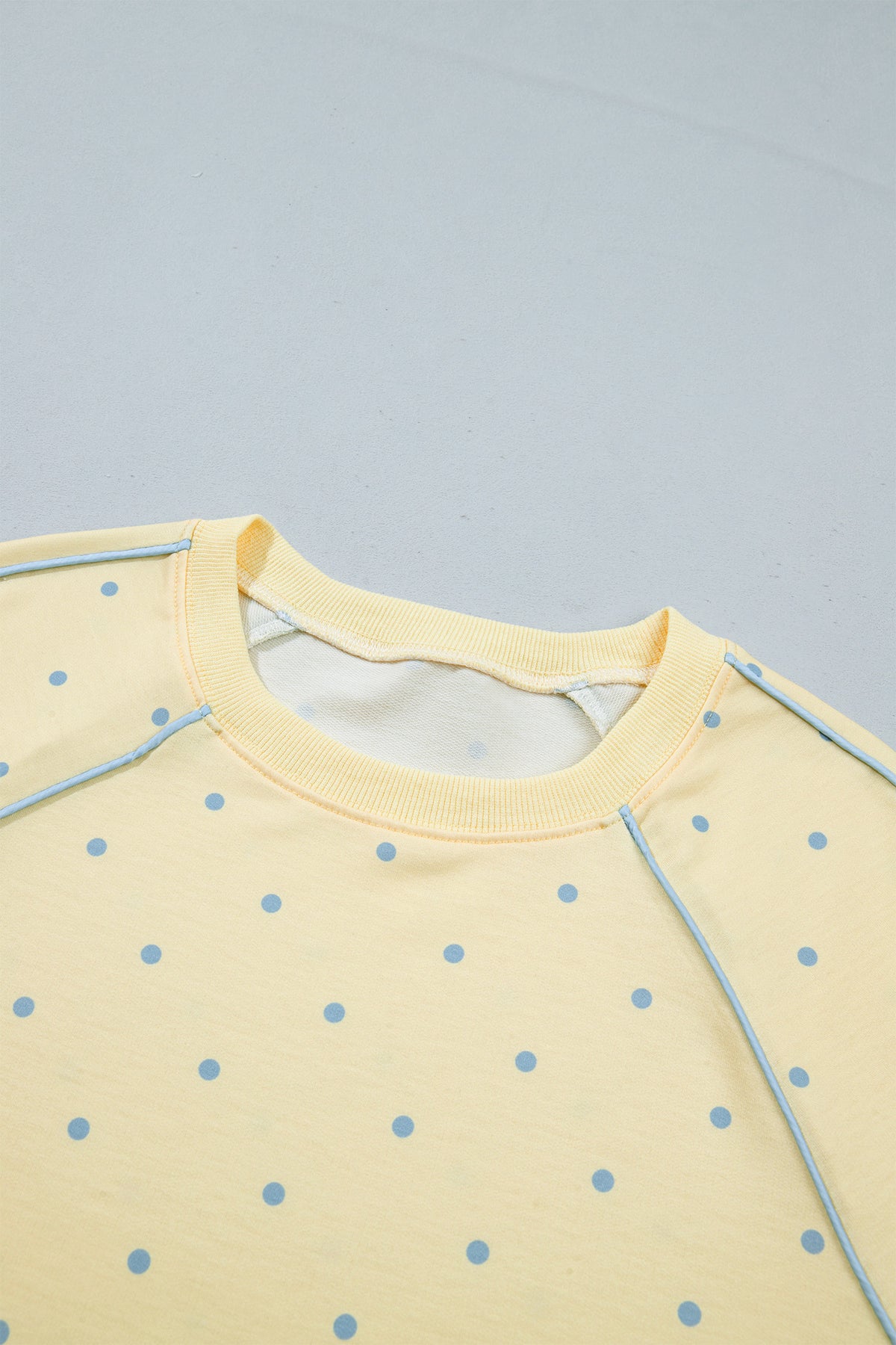 Yellow Polka Dot Print Piping Trim 3/4 Sleeve Relaxed Top-Tops/Long Sleeve Tops-[Adult]-[Female]-2022 Online Blue Zone Planet