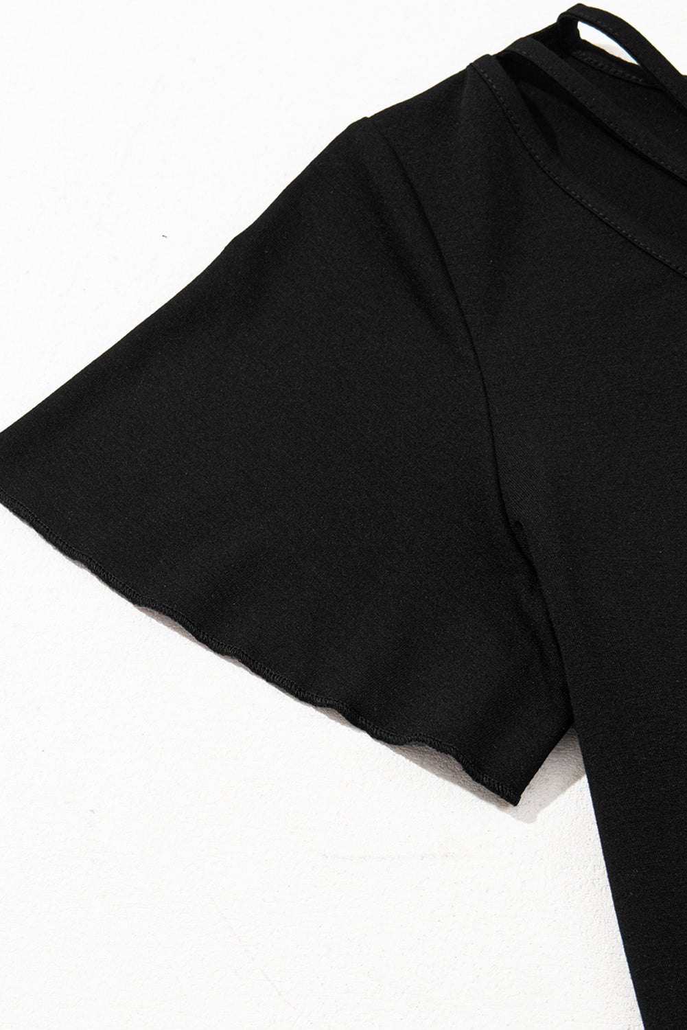 Black Crisscross V Neck Butterfly Sleeve T Shirt-Tops/Tops & Tees-[Adult]-[Female]-2022 Online Blue Zone Planet
