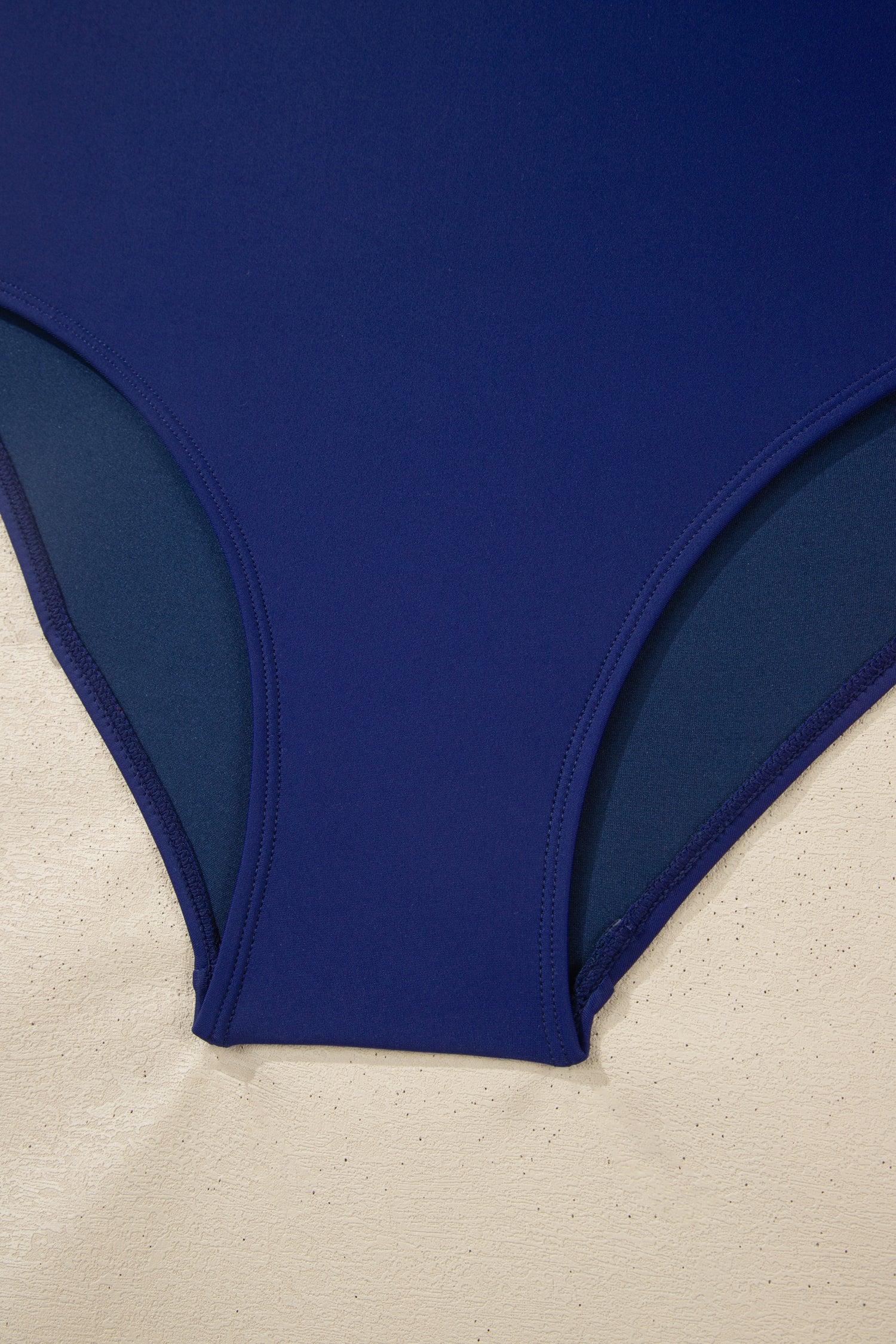 Dark Blue Shell Stitched Trim V Neck Textured Mix and Match High Waist Bikinis-Swimwear/Bikinis-[Adult]-[Female]-2022 Online Blue Zone Planet