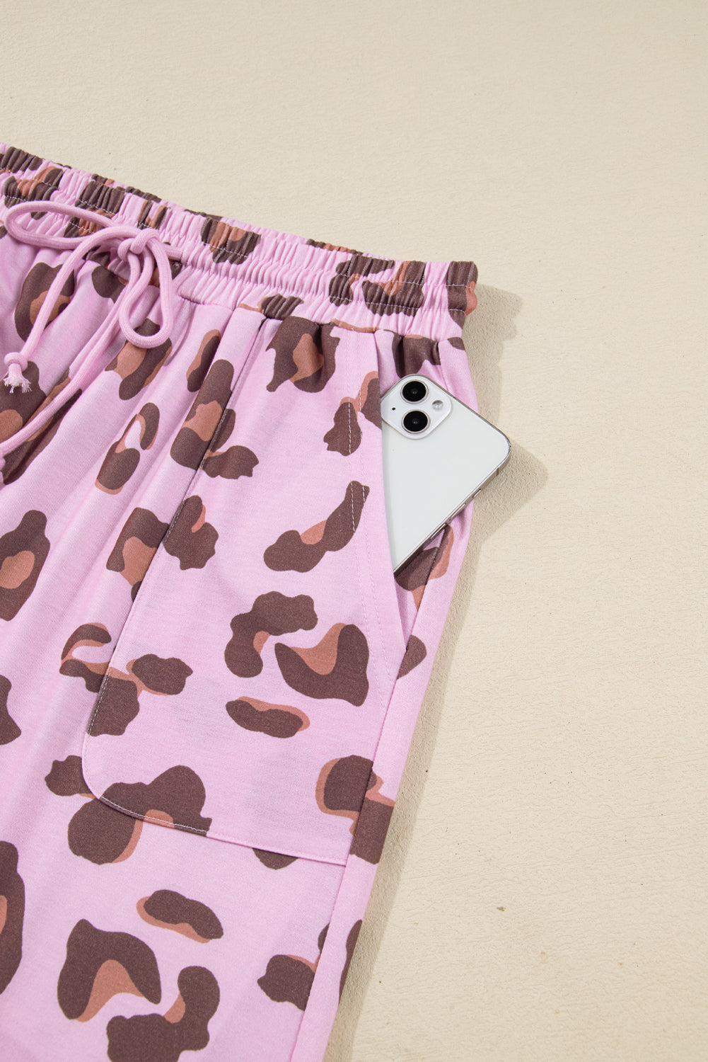 Pink Drawstring Leopard Print Patch Pocket Loose Pants-Bottoms/Pants & Culotte-[Adult]-[Female]-2022 Online Blue Zone Planet