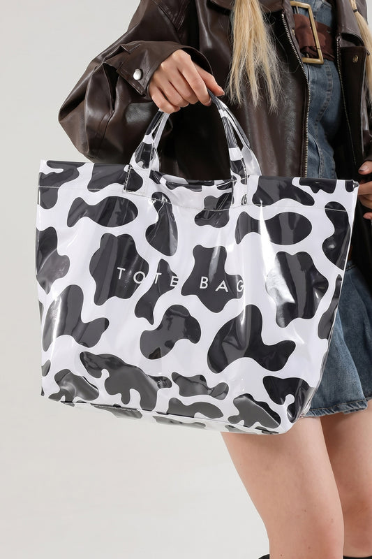 White Cow Spots Print Travel Tote Bag-Shoes & Bags/Handbags-[Adult]-[Female]-White-ONE SIZE-2022 Online Blue Zone Planet