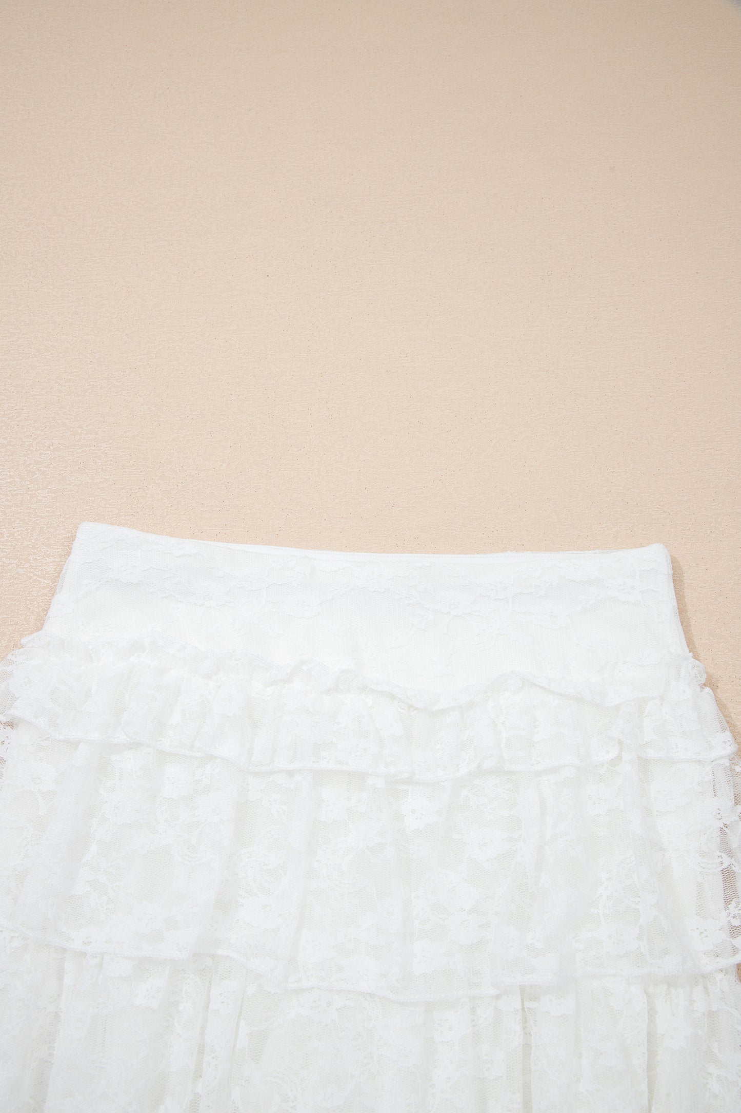 White Sheer Lace Frilly Ruffles High Low Long Skirt-Bottoms/Skirts & Petticoat-[Adult]-[Female]-2022 Online Blue Zone Planet