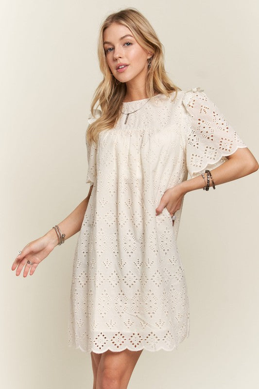 ADORA Ruffled Eyelet Round Neck Dress-TOPS / DRESSES-[Adult]-[Female]-2022 Online Blue Zone Planet